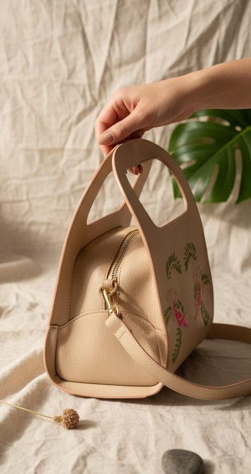 Aphrodite – Almond | Embroidered Plant Leather Handbag