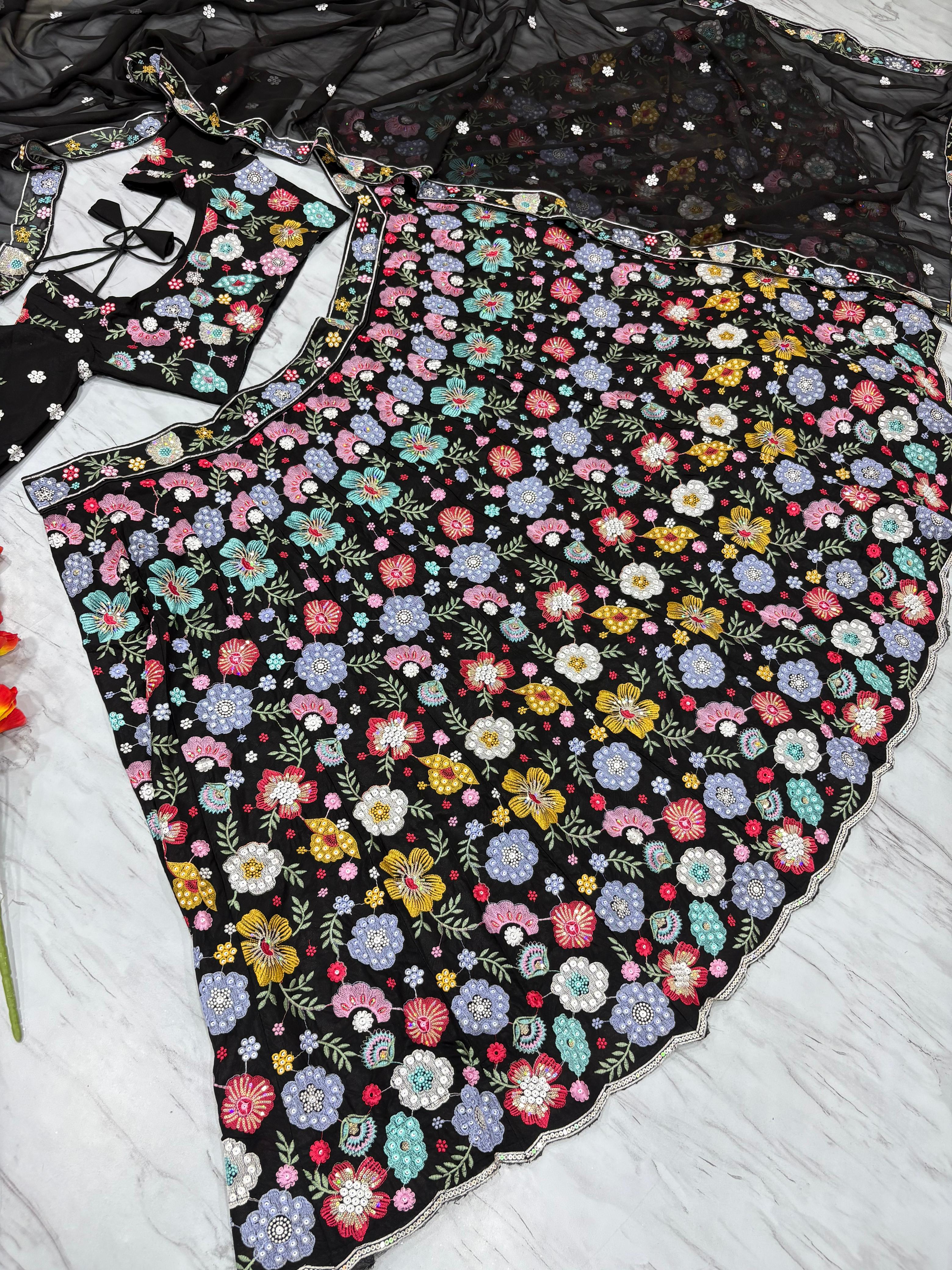 Designer Lehenga Choli With Beautiful Multi Thread Embroidery Work