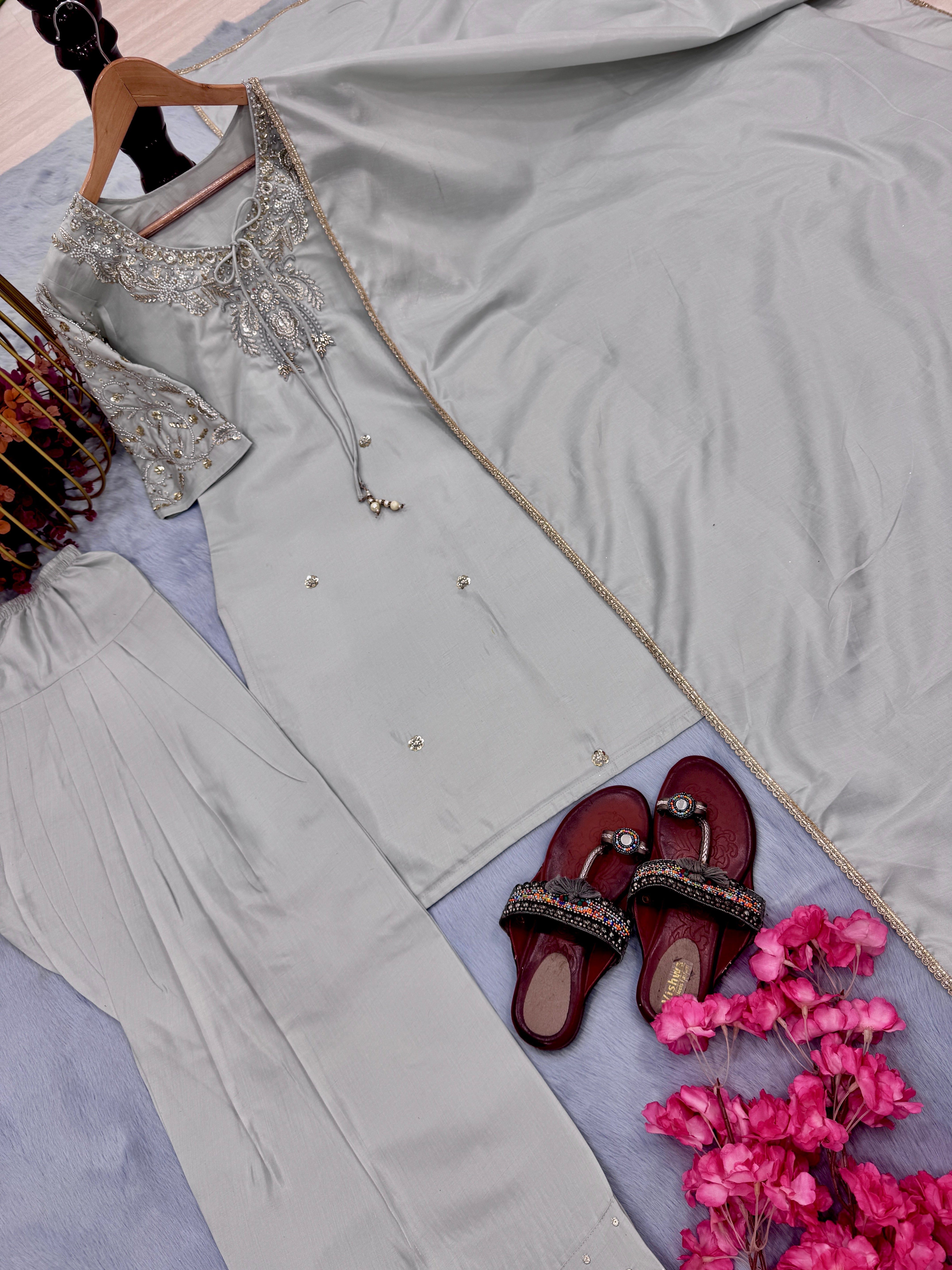 Designer Party Wear Look Top-Plazzo With Dupatta