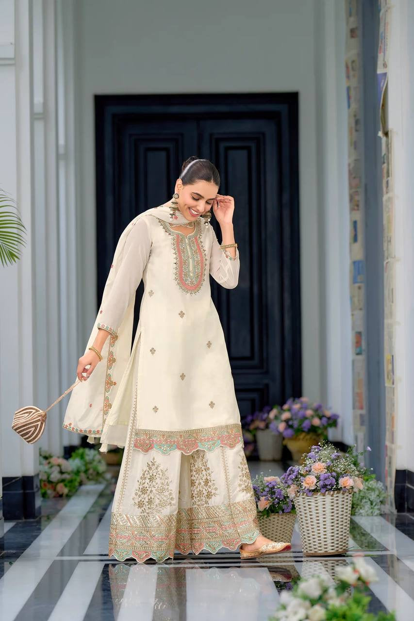 Designer Party Wear Look Fancy Top-Dupatta And Sharara
