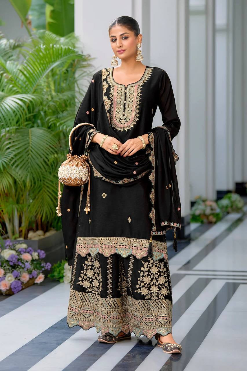 Designer Party Wear Look Fancy Top-Dupatta And Sharara