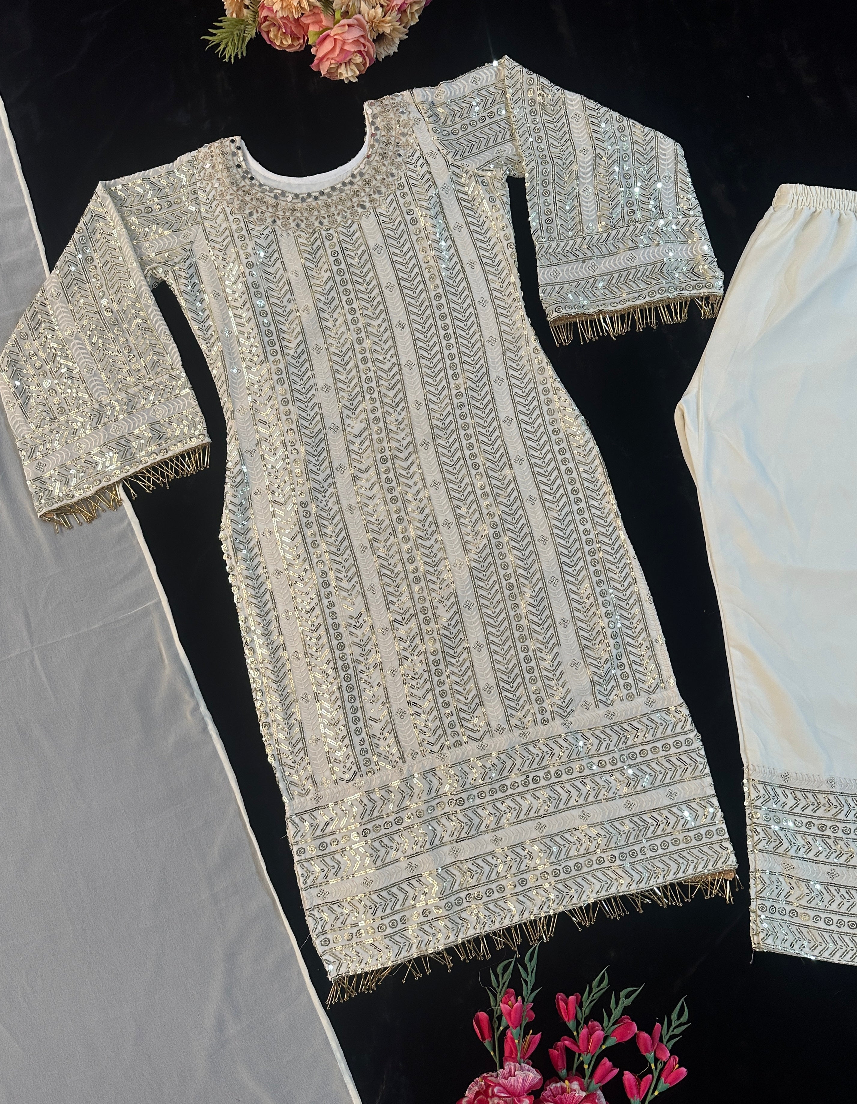 Party Wear Fancy Top Pent And Dupatta With Embroidery Work