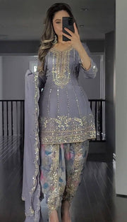 Designer Party Wear Look Top ,Dhoti Salwar And Dupatta