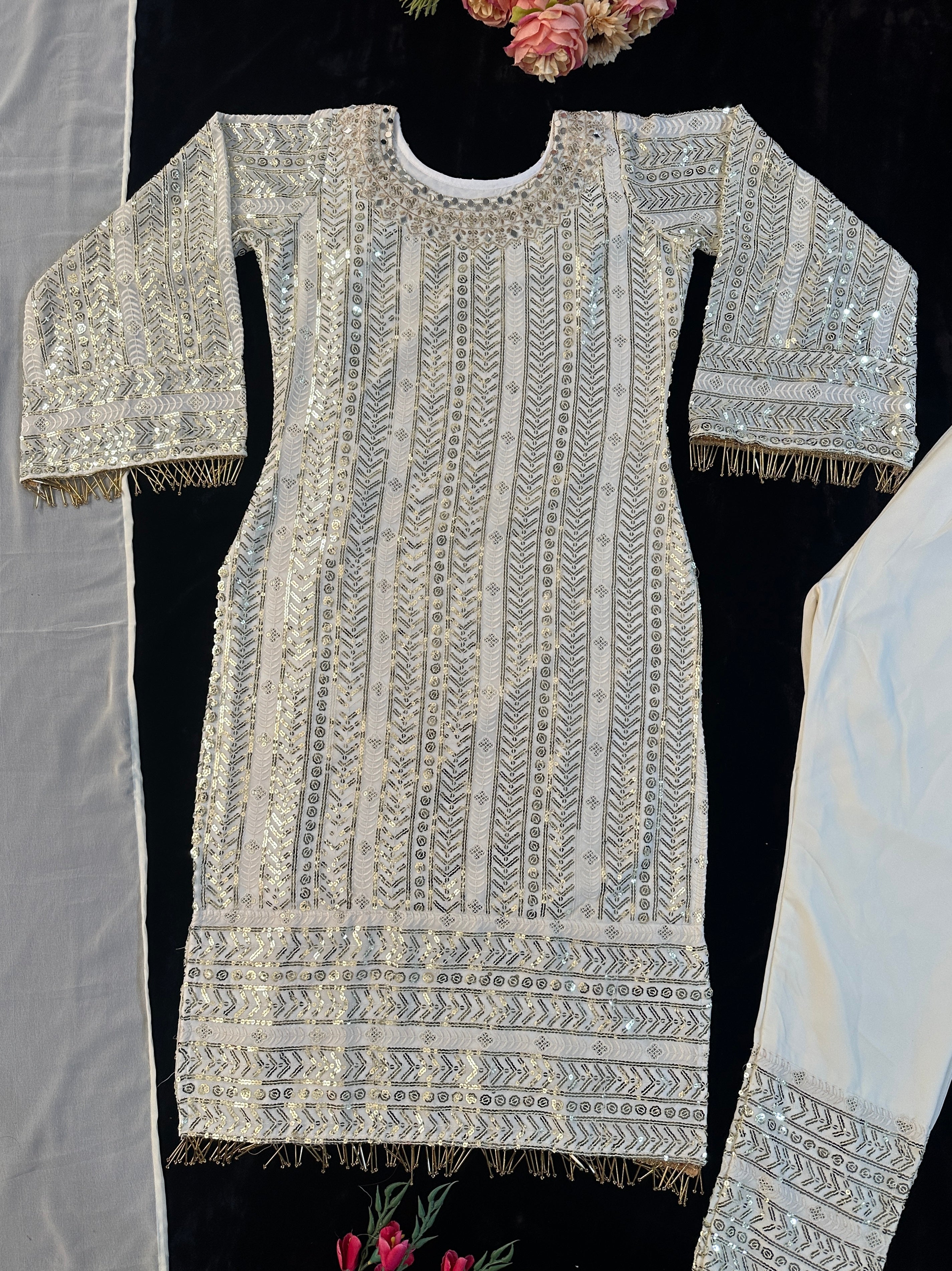 Party Wear Fancy Top Pent And Dupatta With Embroidery Work