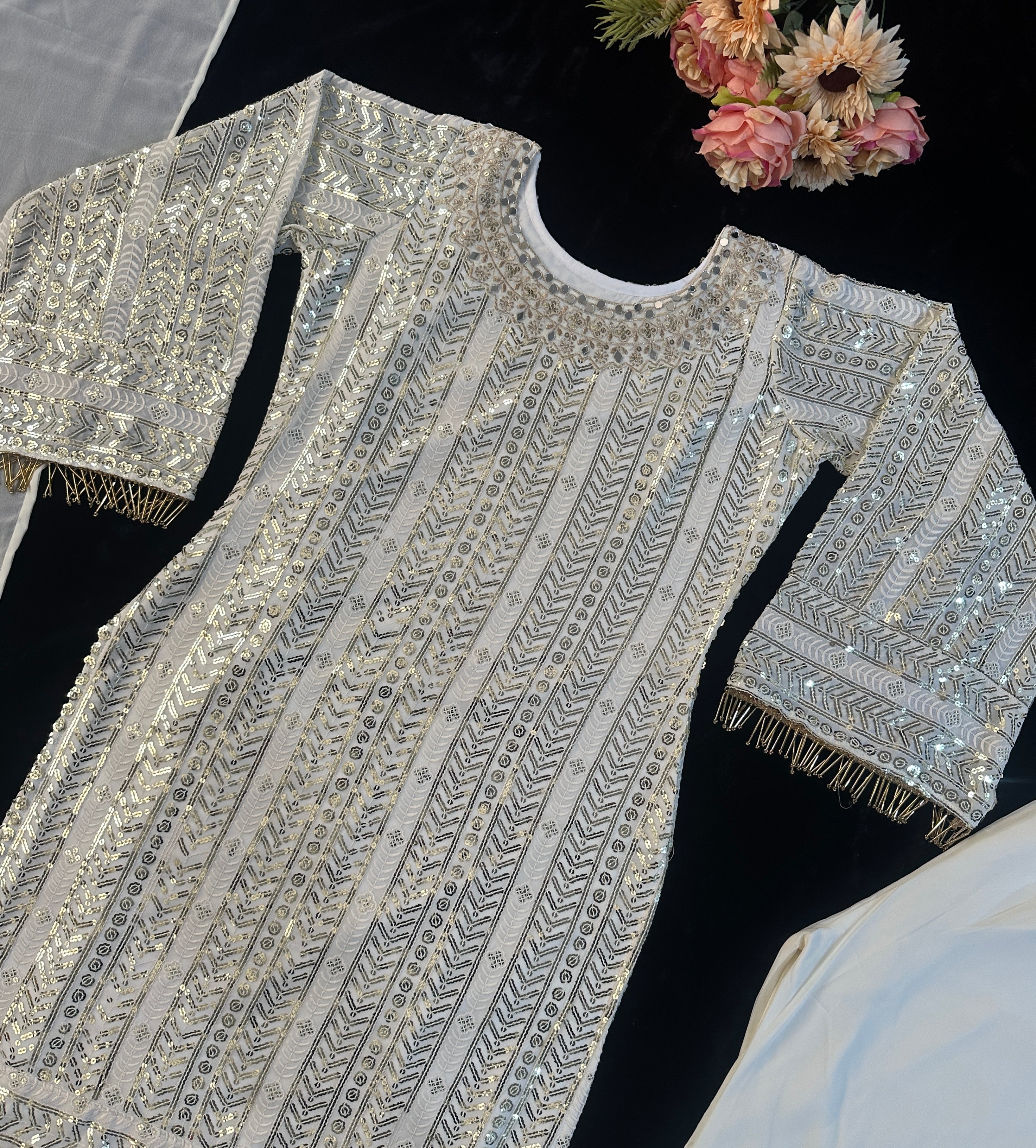 Party Wear Fancy Top Pent And Dupatta With Embroidery Work
