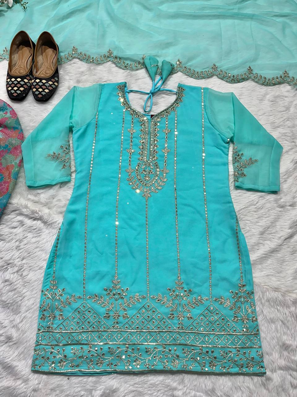 Designer Party Wear Look Top ,Dhoti Salwar And Dupatta