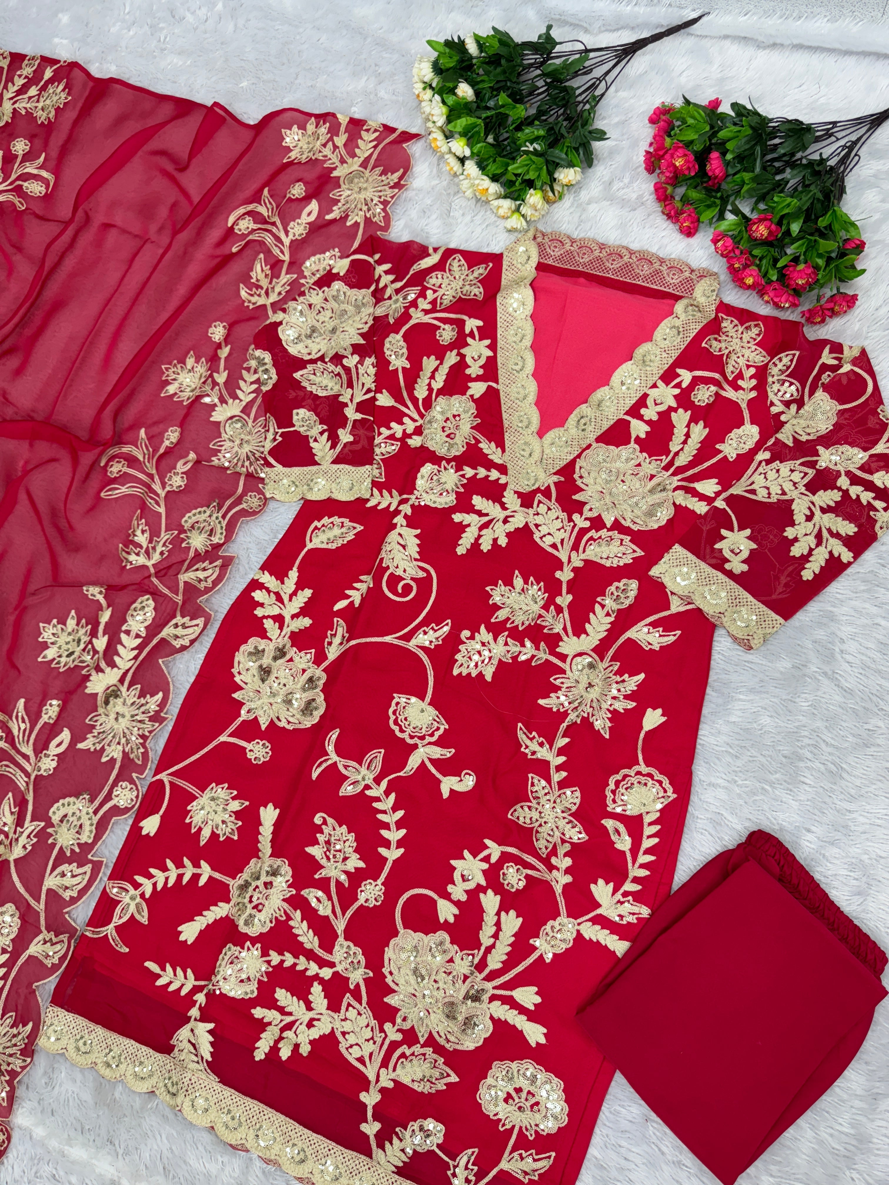 Designer Party Wear Suit Pent And Dupatta With Sequence Work