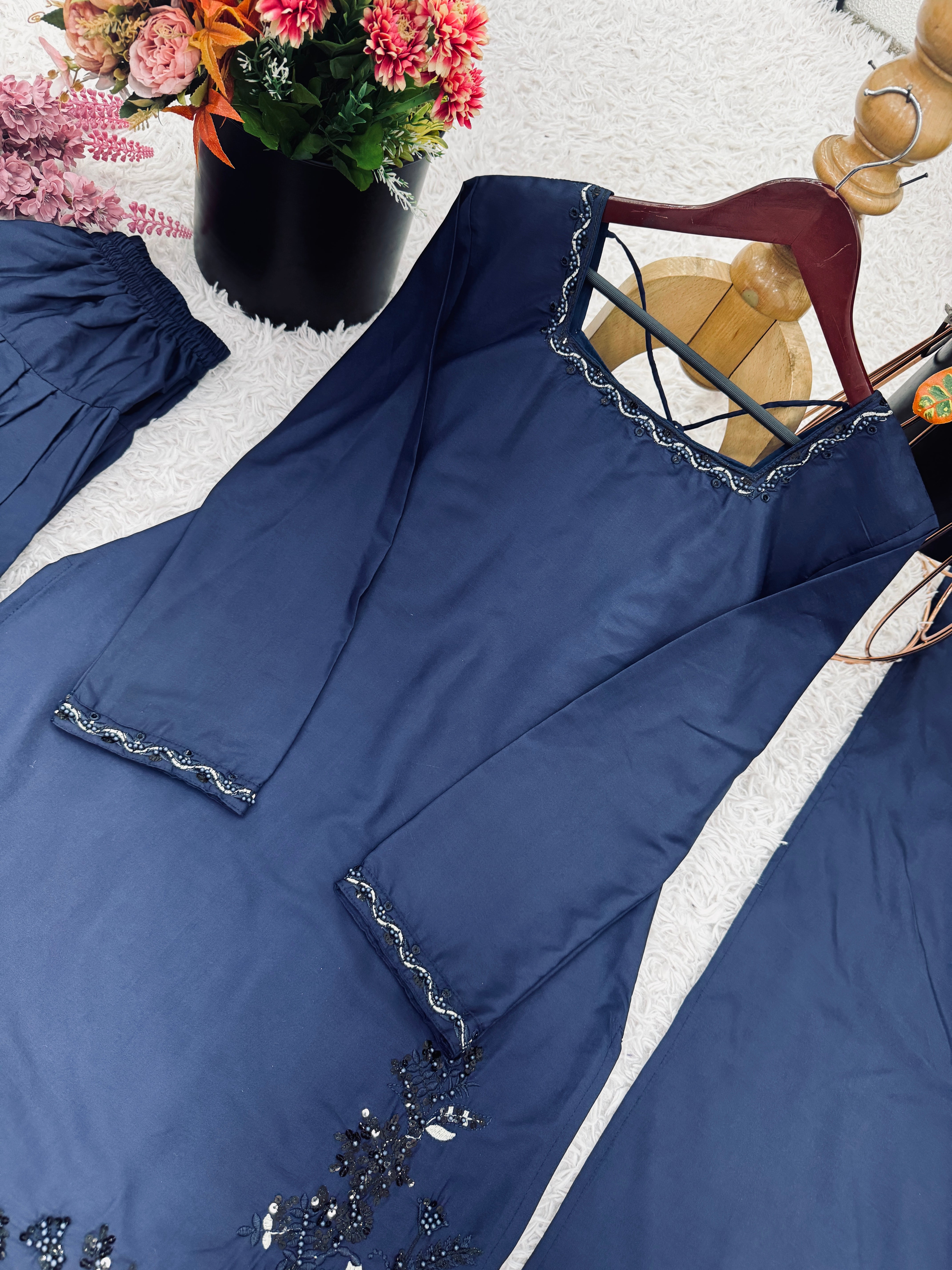 Beautiful Top-Bottom And Dupatta With Embroidery Sequence Work