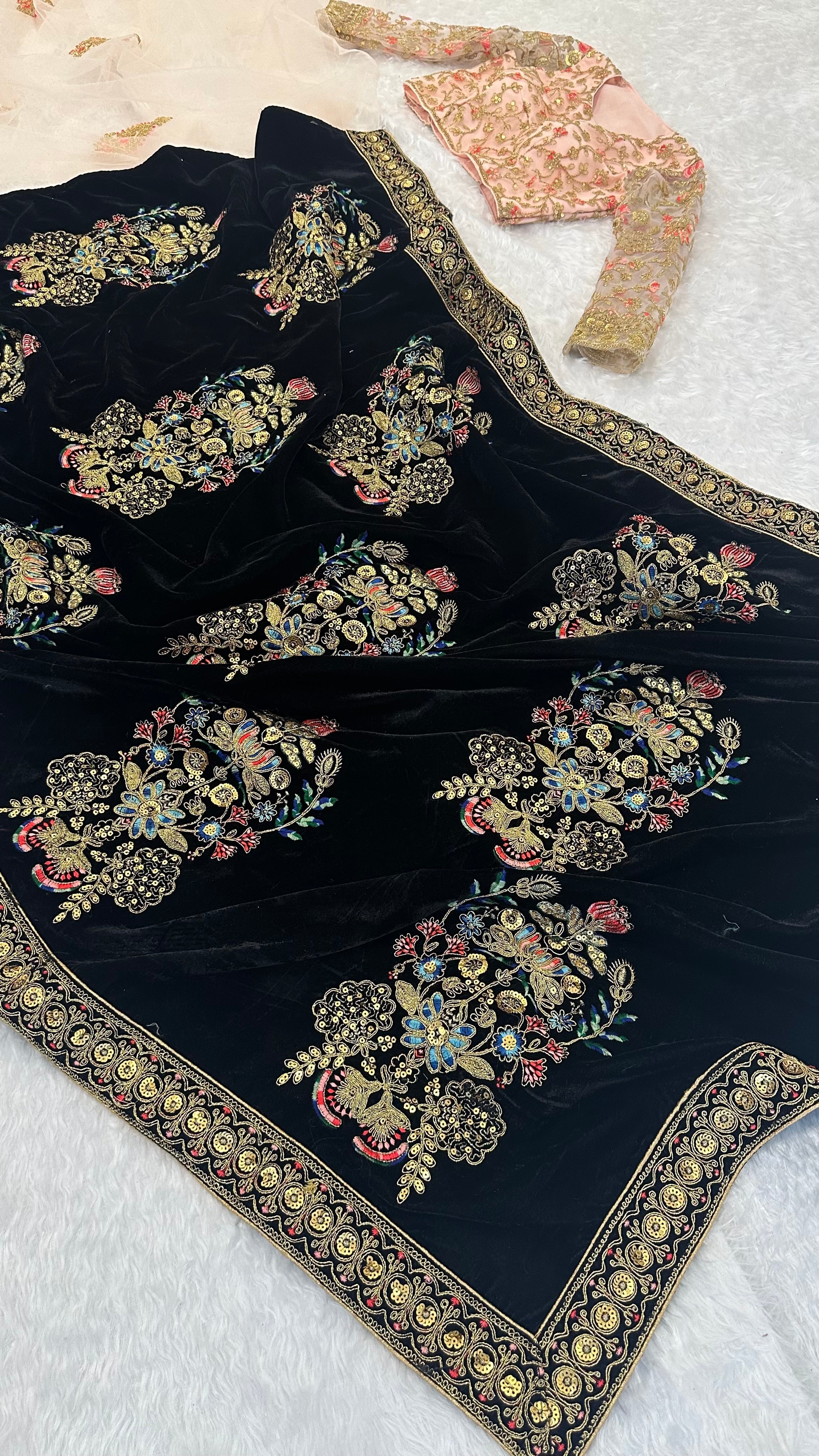 Party Wear Beautiful Saree With Sequence & Thread Work