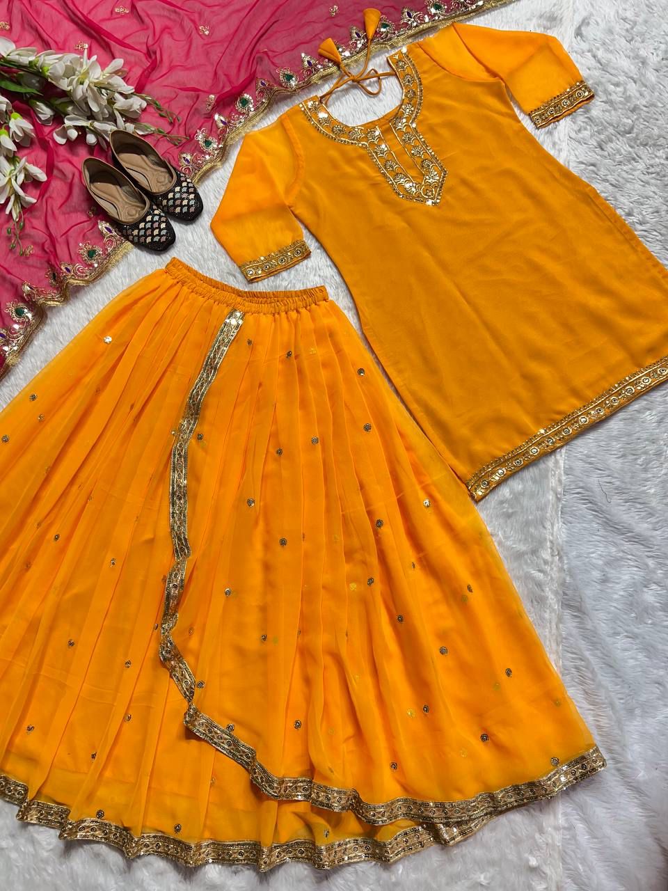Designer Party Wear Look Top ,Dhoti Skirt And Dupatta