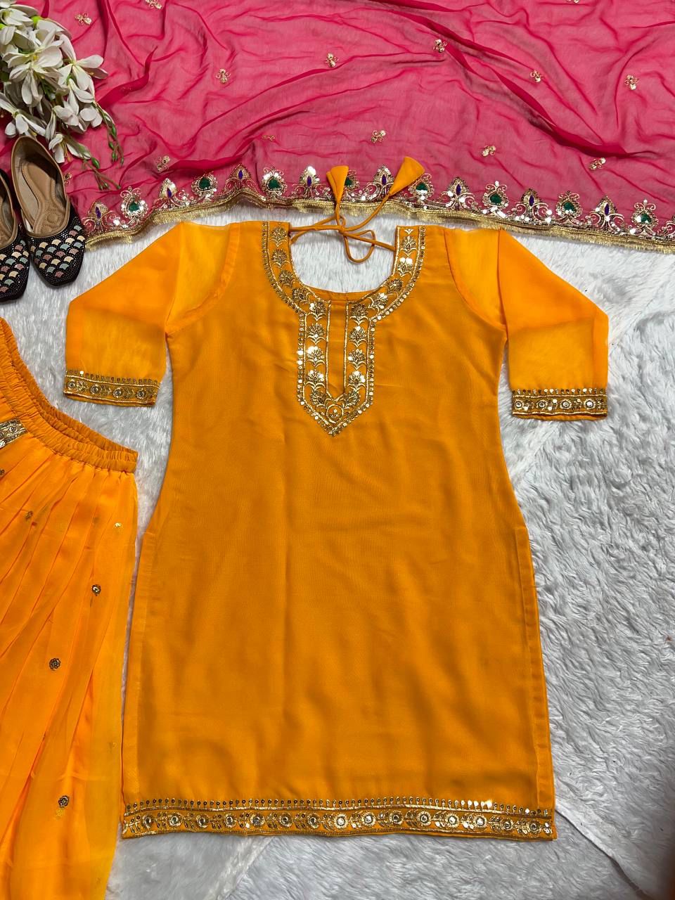 Designer Party Wear Look Top ,Dhoti Skirt And Dupatta