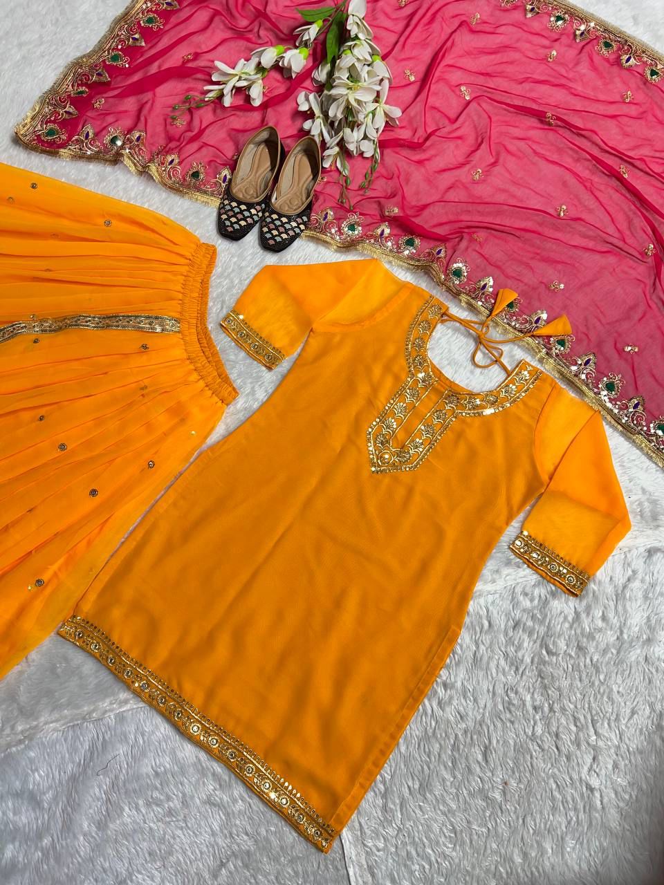 Designer Party Wear Look Top ,Dhoti Skirt And Dupatta