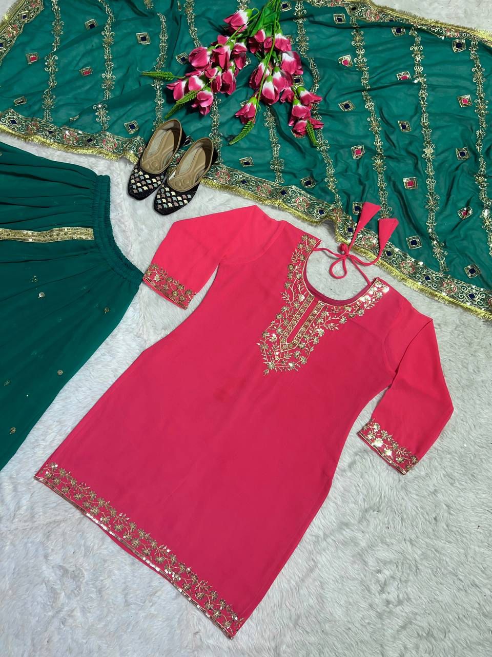 Designer Party Wear Look Top ,Dhoti Skirt And Dupatta