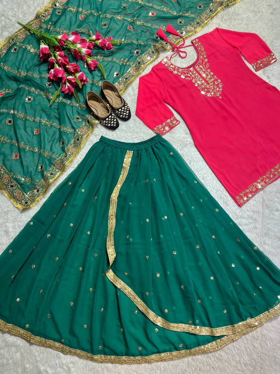 Designer Party Wear Look Top ,Dhoti Skirt And Dupatta