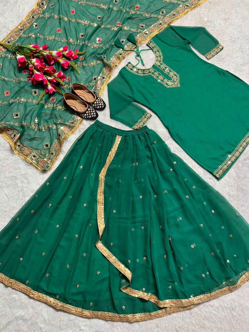 Designer Party Wear Look Top ,Dhoti Skirt And Dupatta