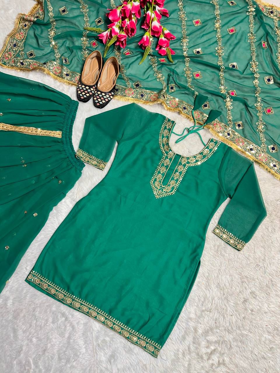 Designer Party Wear Look Top ,Dhoti Skirt And Dupatta