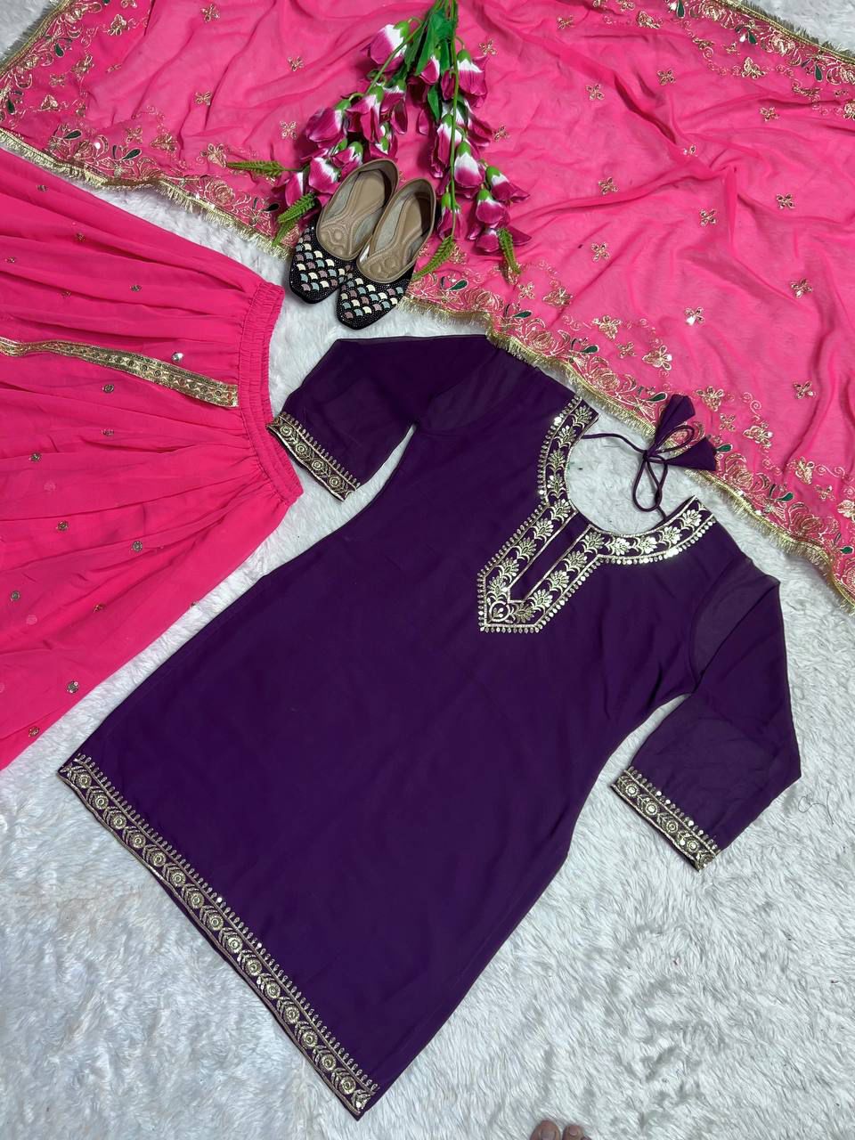 Designer Party Wear Look Top ,Dhoti Skirt And Dupatta
