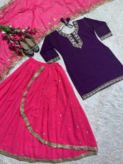 Designer Party Wear Look Top ,Dhoti Skirt And Dupatta