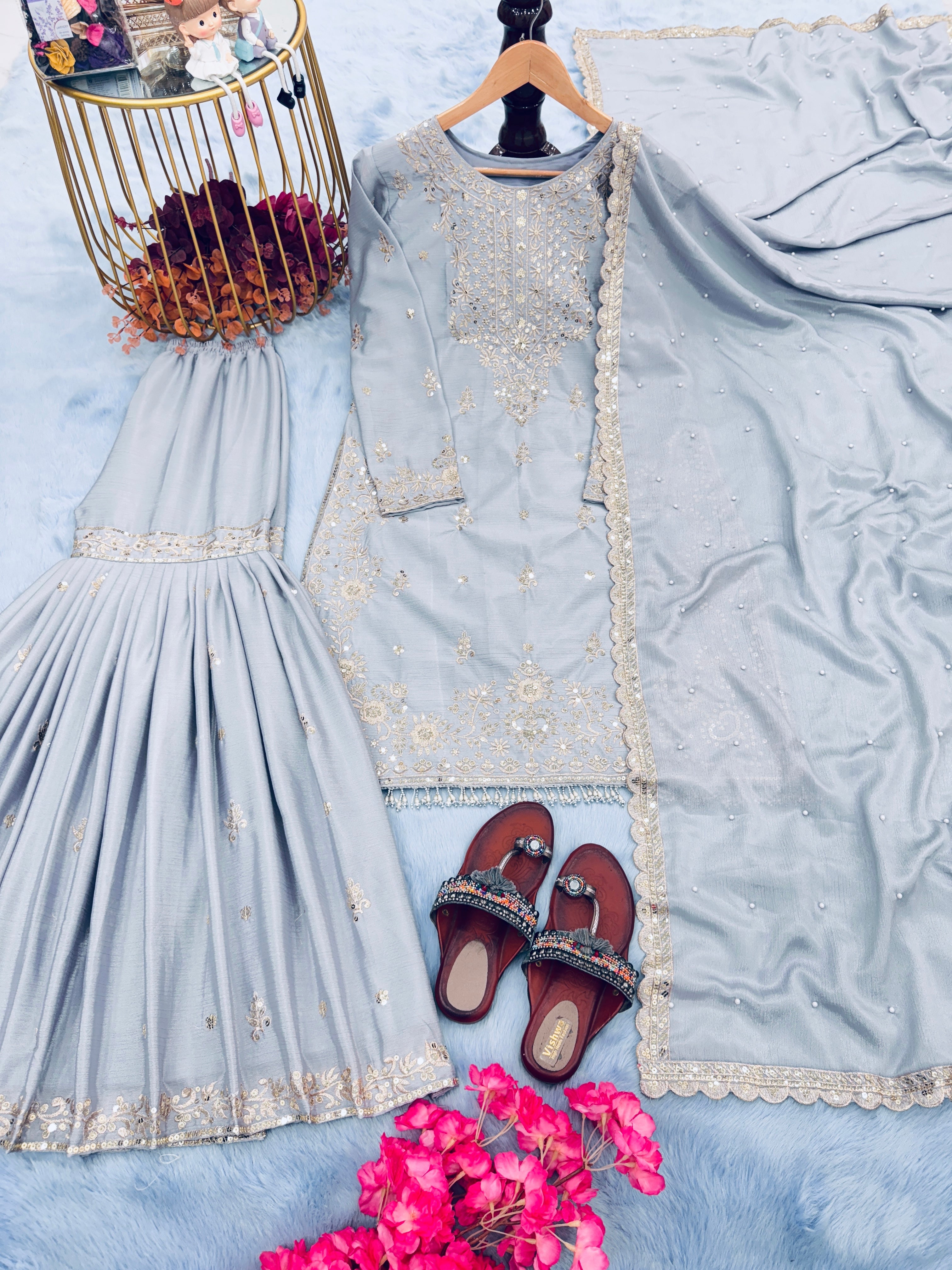 Designer Party Wear Look Top Plazzo & Fancy Dupatta