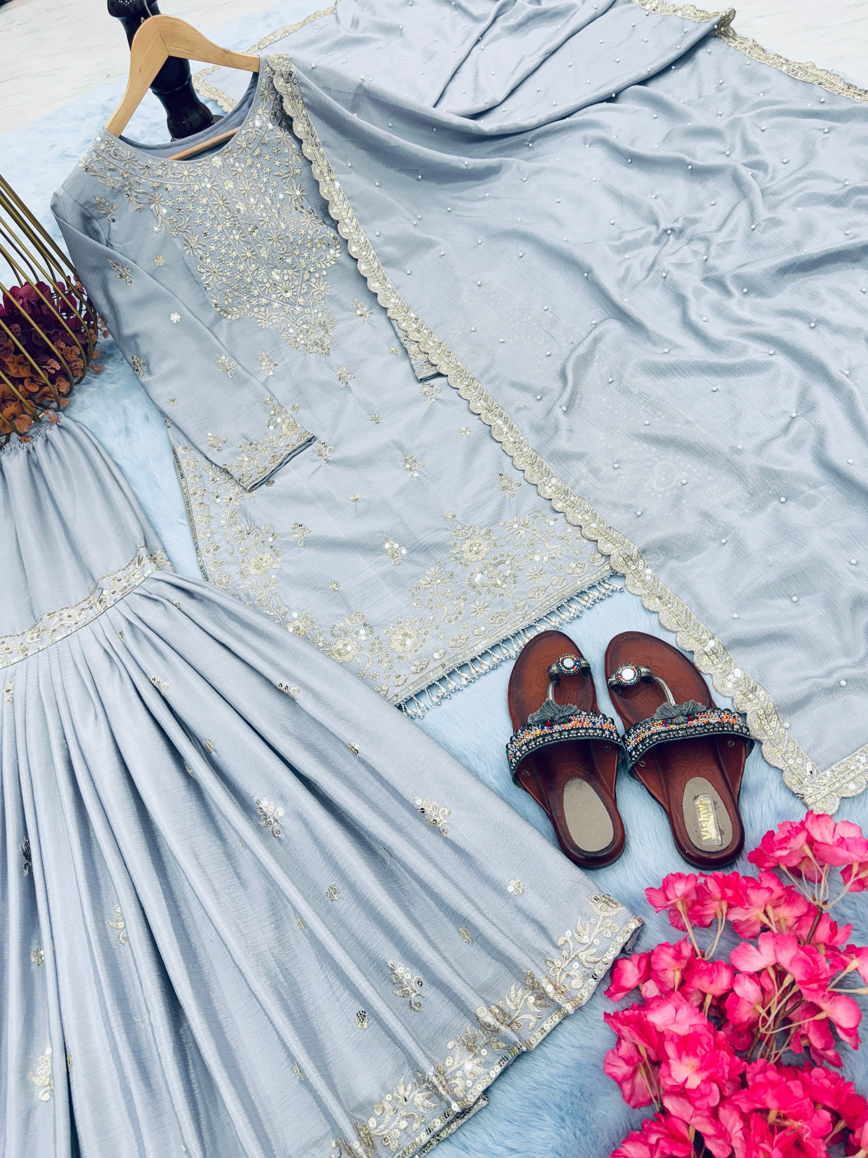 Designer Party Wear Look Top Plazzo & Fancy Dupatta