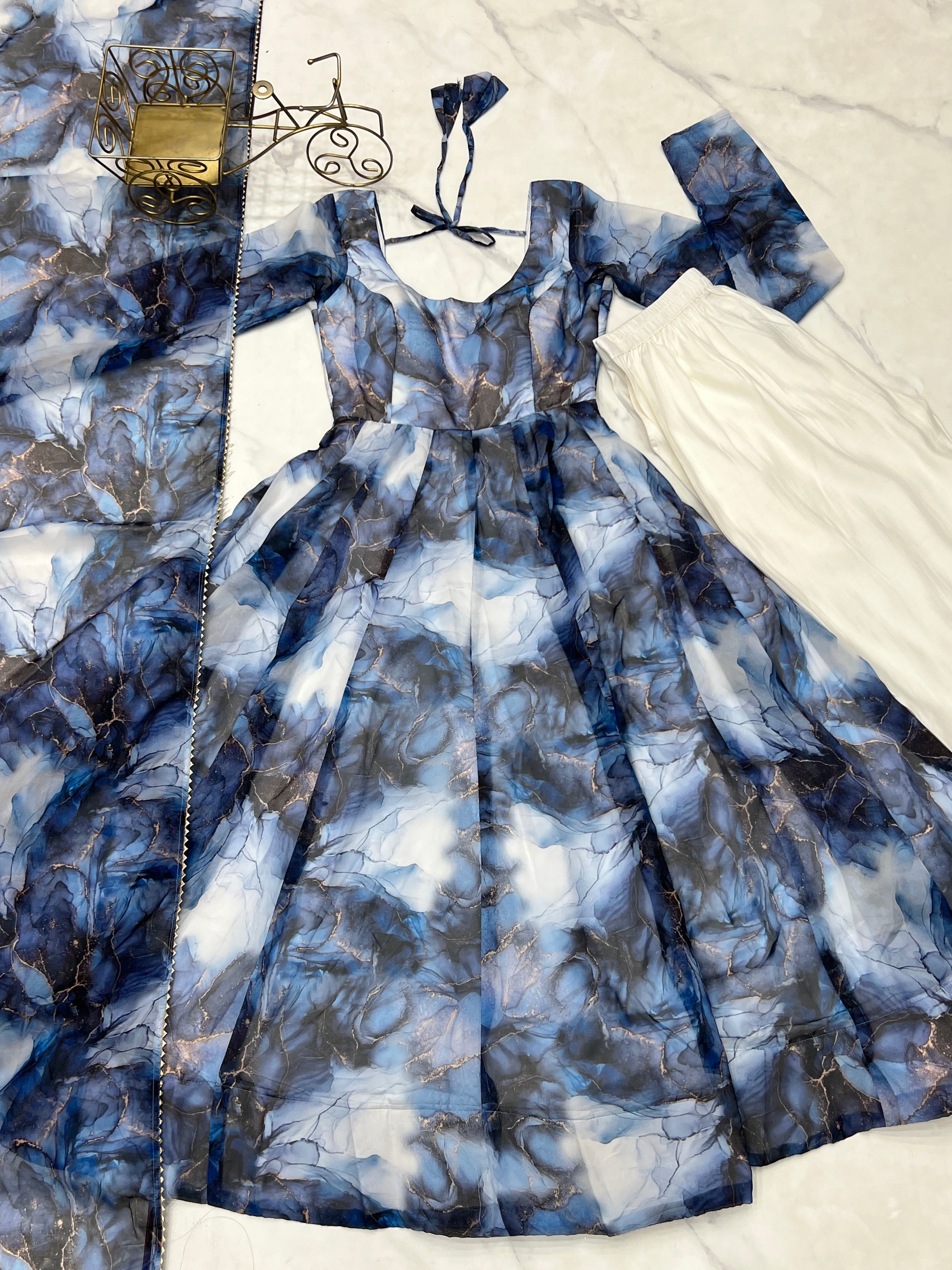 Party Wear Beautiful Anarkali Gown, Pent And Dupatta