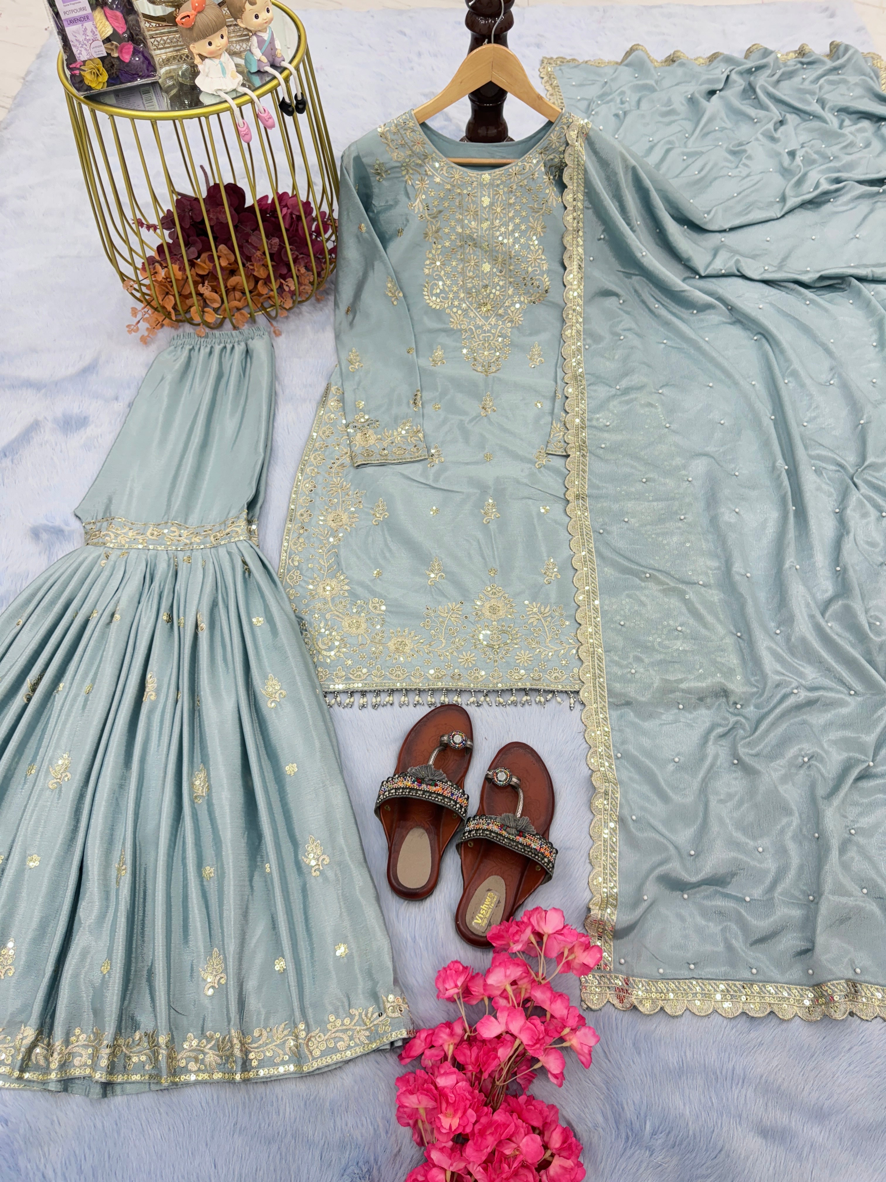 Designer Party Wear Look Top Plazzo & Fancy Dupatta