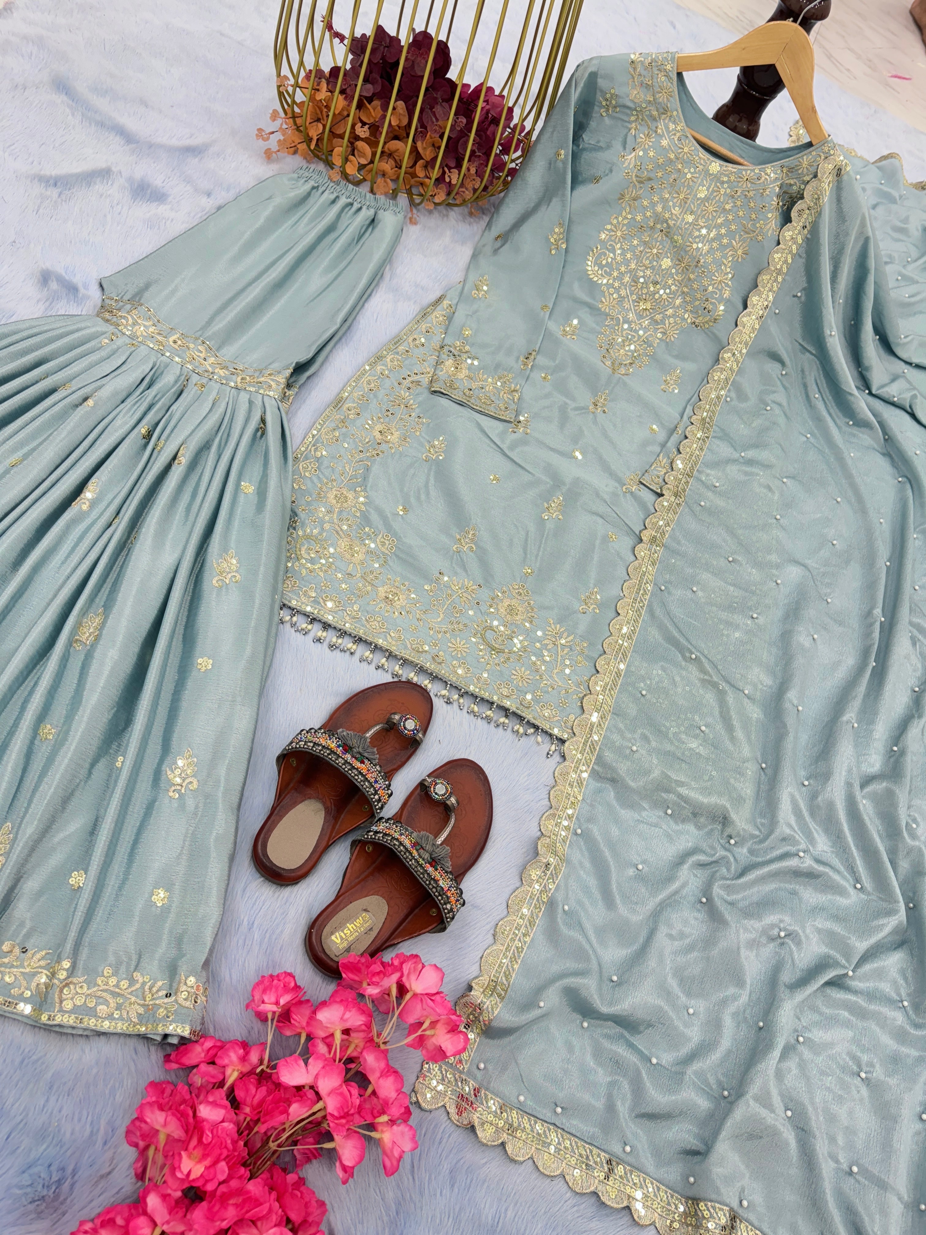 Designer Party Wear Look Top Plazzo & Fancy Dupatta