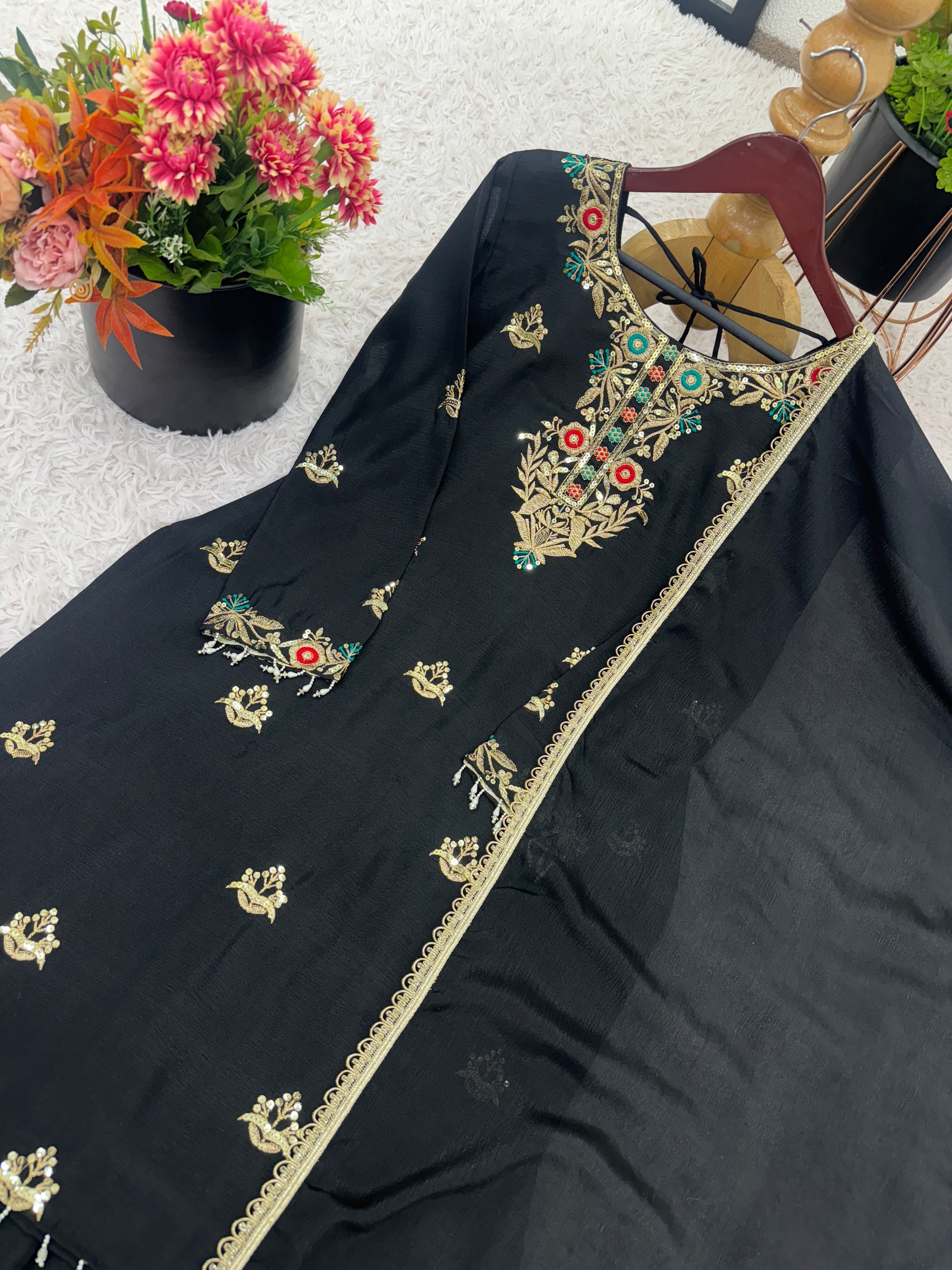 Designer Top-Sharara And Dupatta With Heavy Embroidery Sequence Work