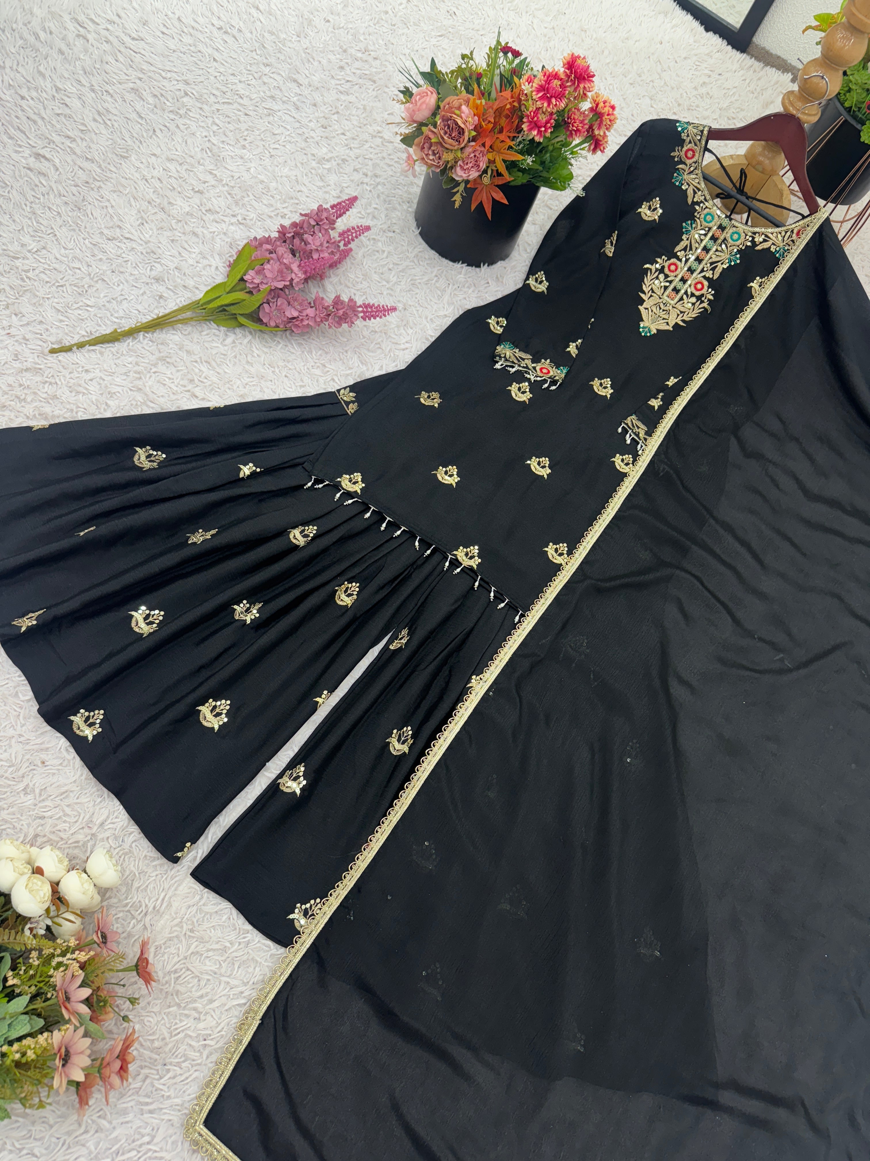 Designer Top-Sharara And Dupatta With Heavy Embroidery Sequence Work