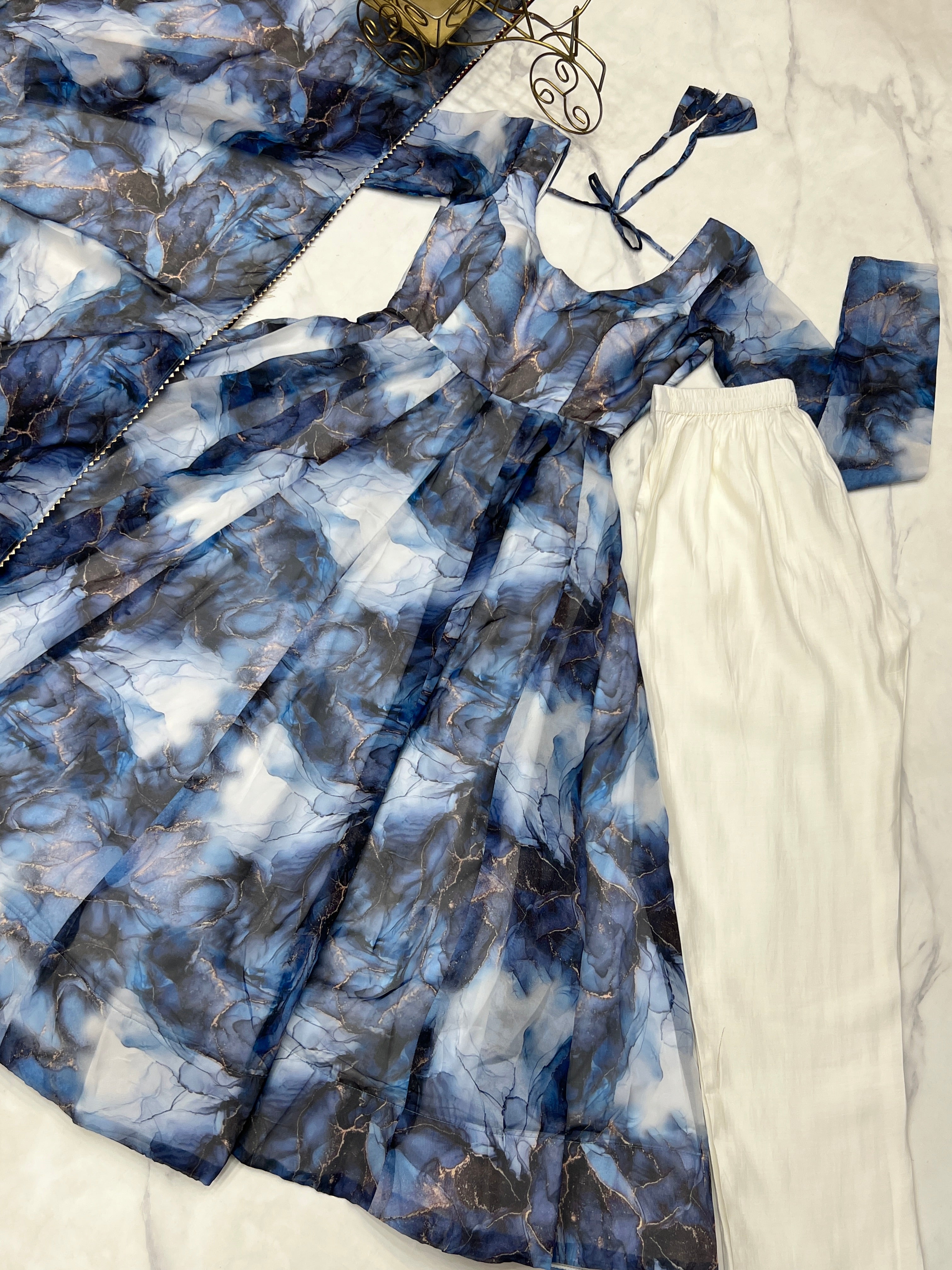 Party Wear Beautiful Anarkali Gown, Pent And Dupatta