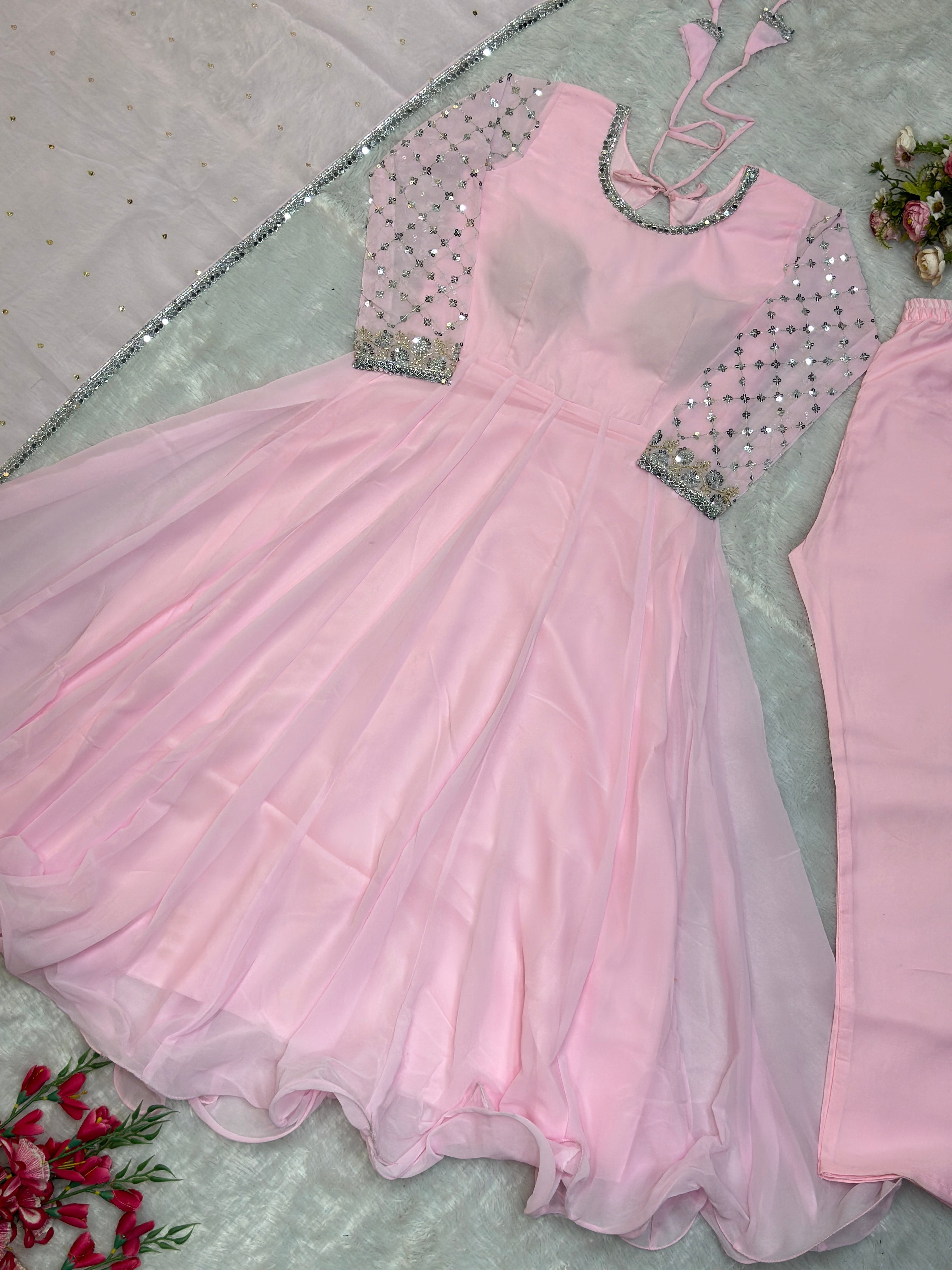 Designer Beautiful Gown Pent And Dupatta With Embroidery Work