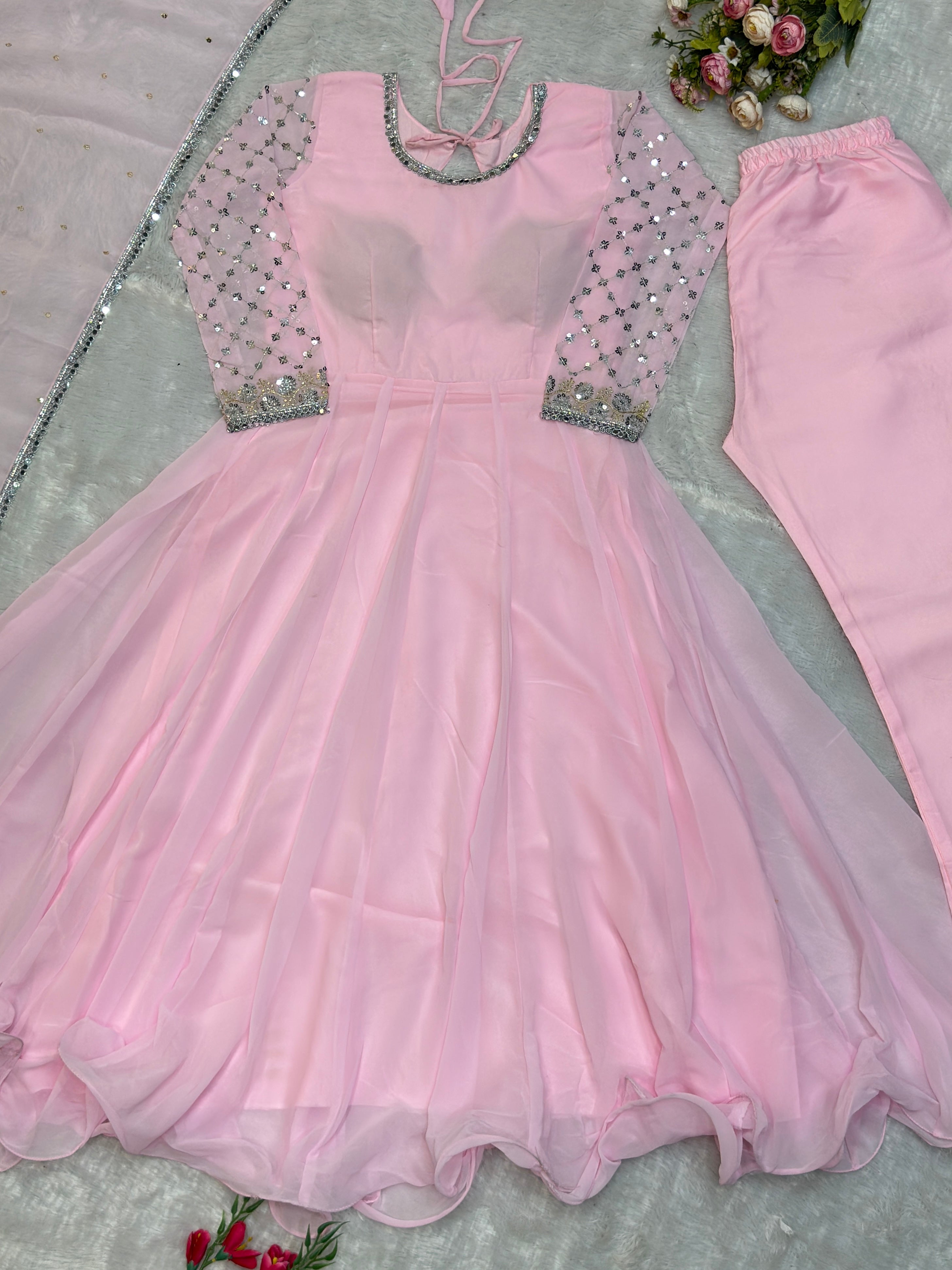 Designer Beautiful Gown Pent And Dupatta With Embroidery Work