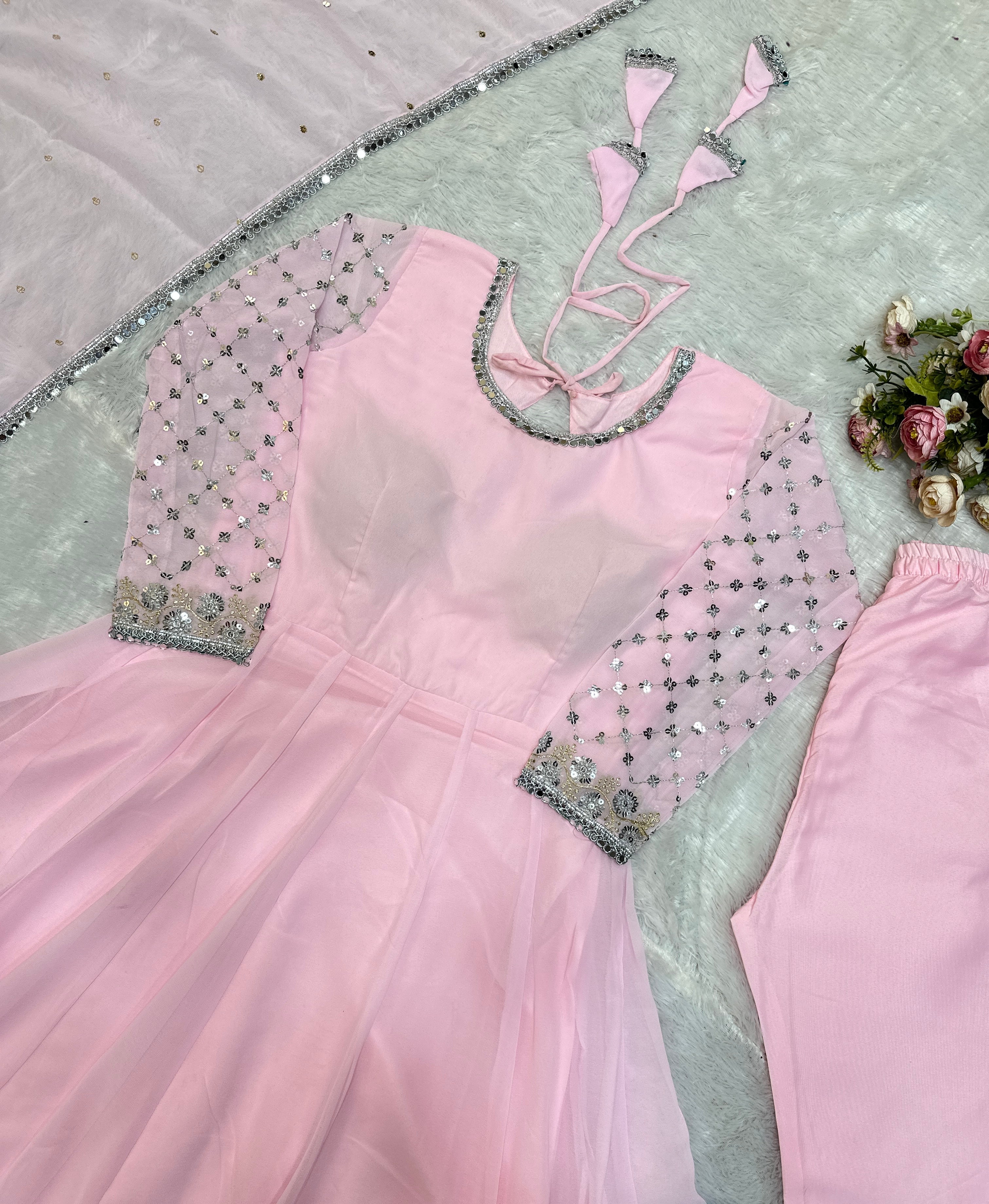 Designer Beautiful Gown Pent And Dupatta With Embroidery Work