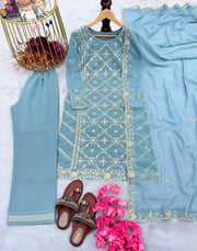 Designer Party Wear Look Top Plazzo & Dupatta Set