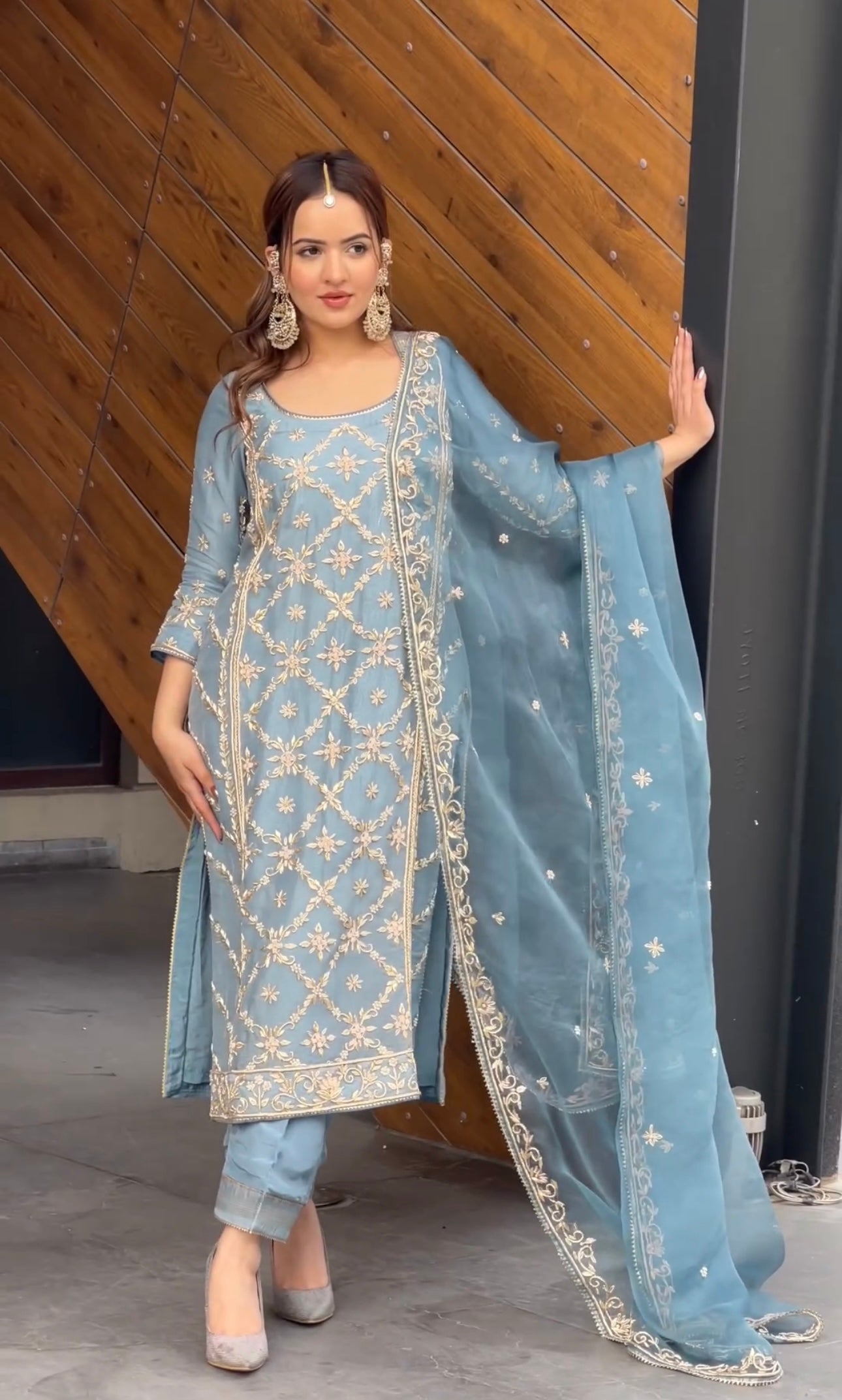 Designer Party Wear Look Foux Georgette Top Plazzo & Dupatta Set
