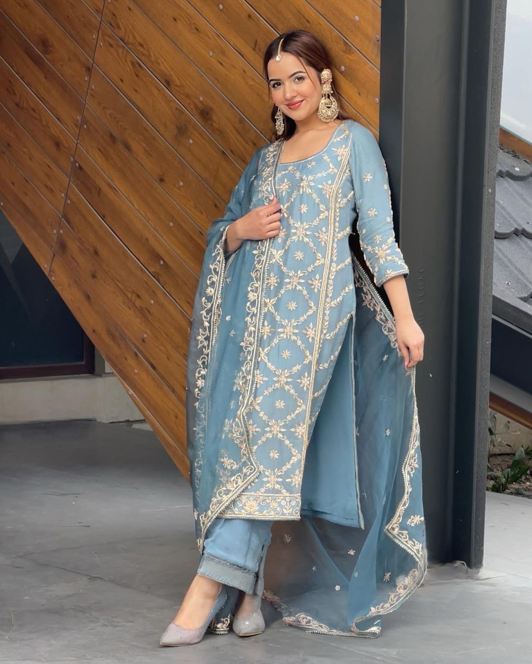 Designer Party Wear Look Foux Georgette Top Plazzo & Dupatta Set