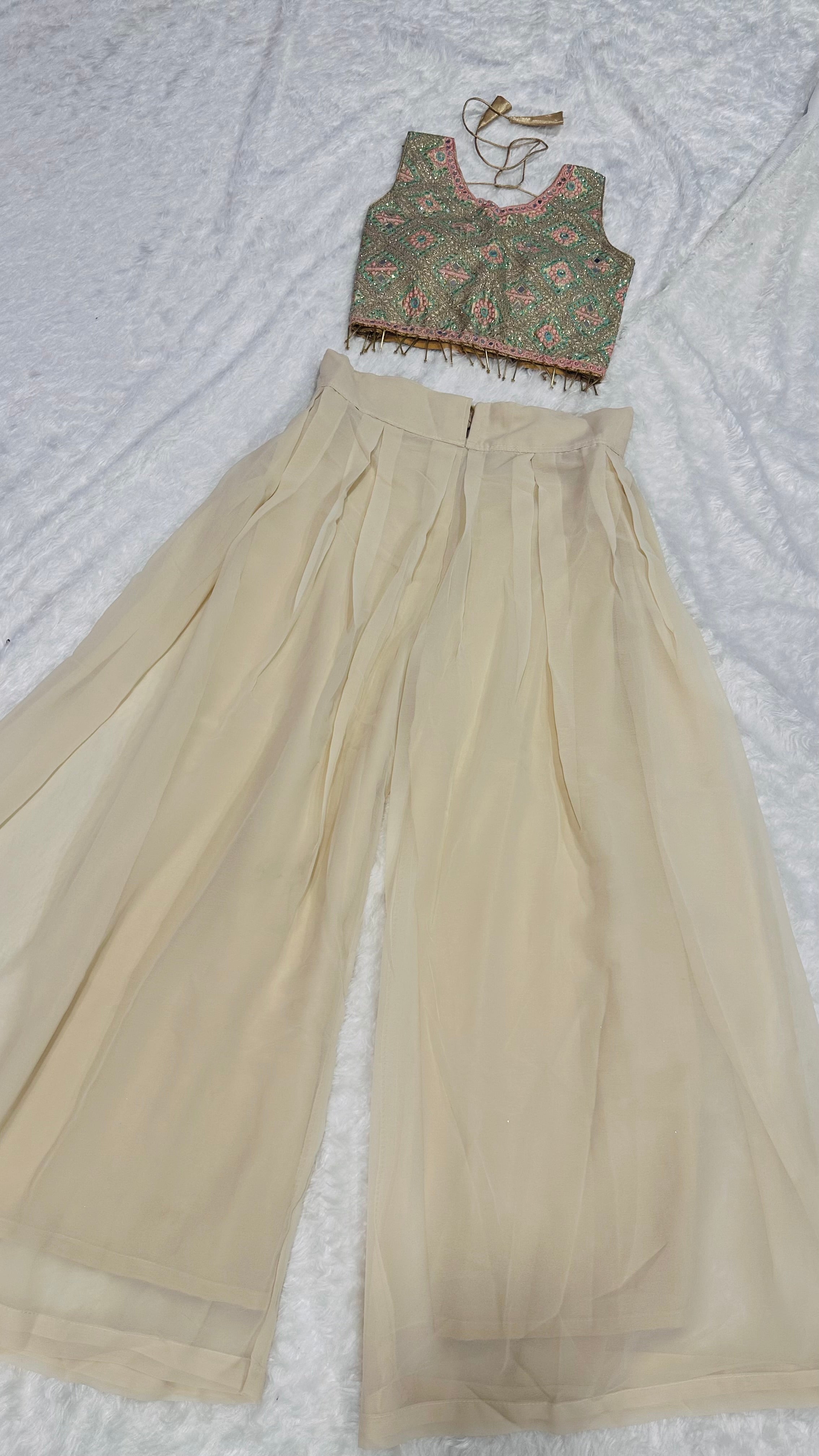 Stylish Plazzo Set With Mirror & Stone Work