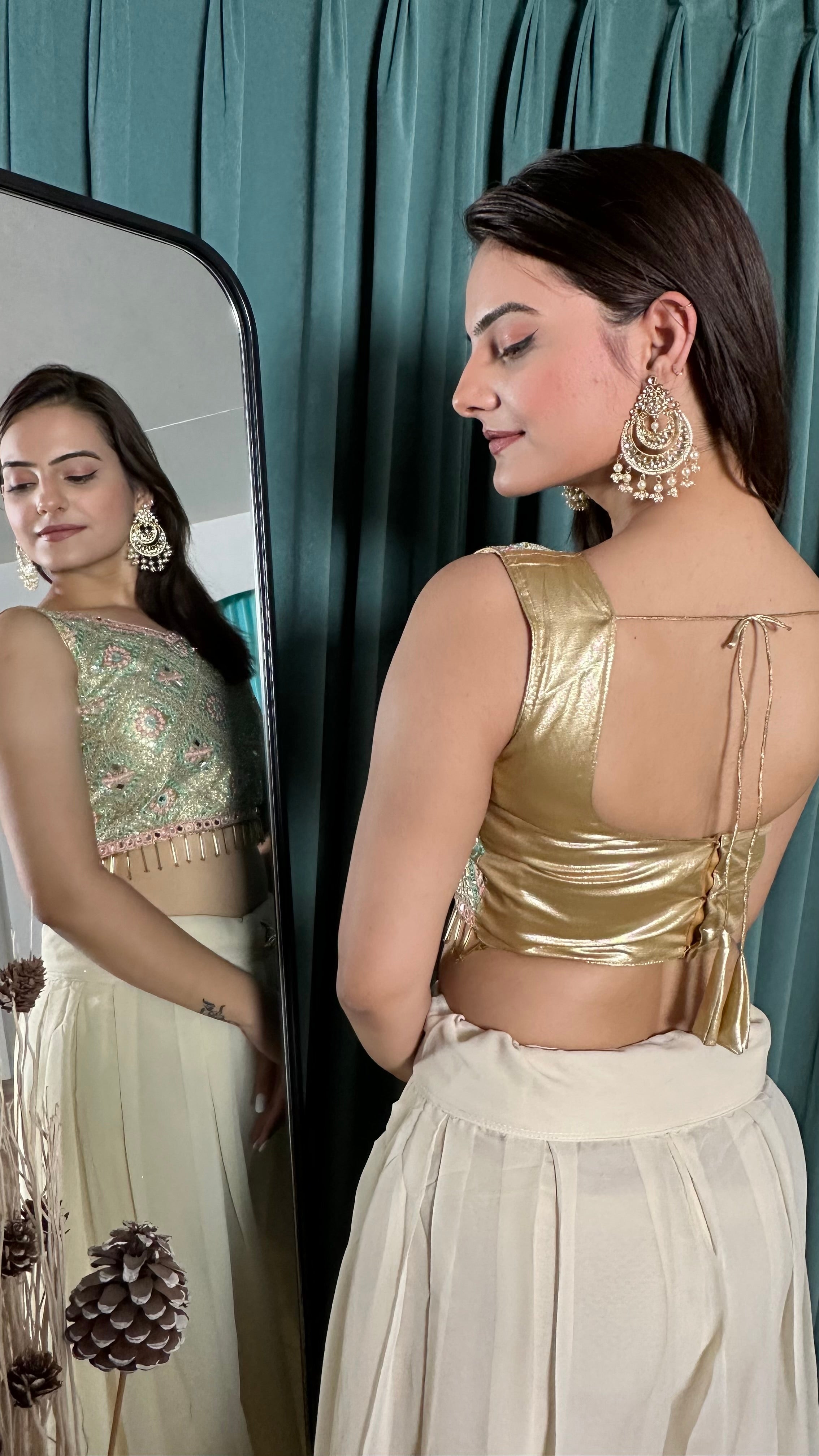 Stylish Plazzo Set With Mirror & Stone Work