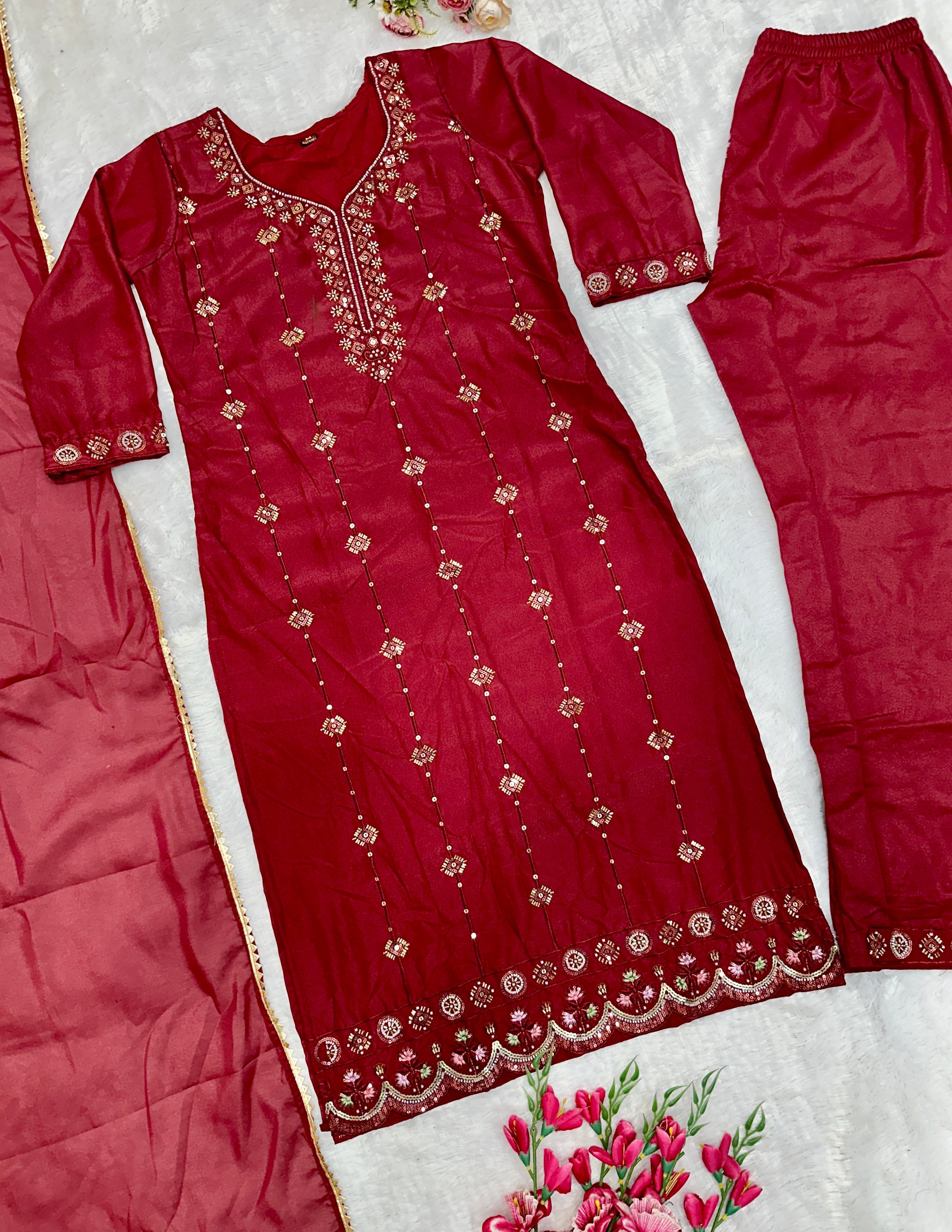 Beautiful Party Wear Top Bottom And Dupatta