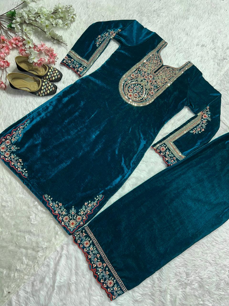 Designer Party Wear Suit Set With Embroidery Coding Sequence Work