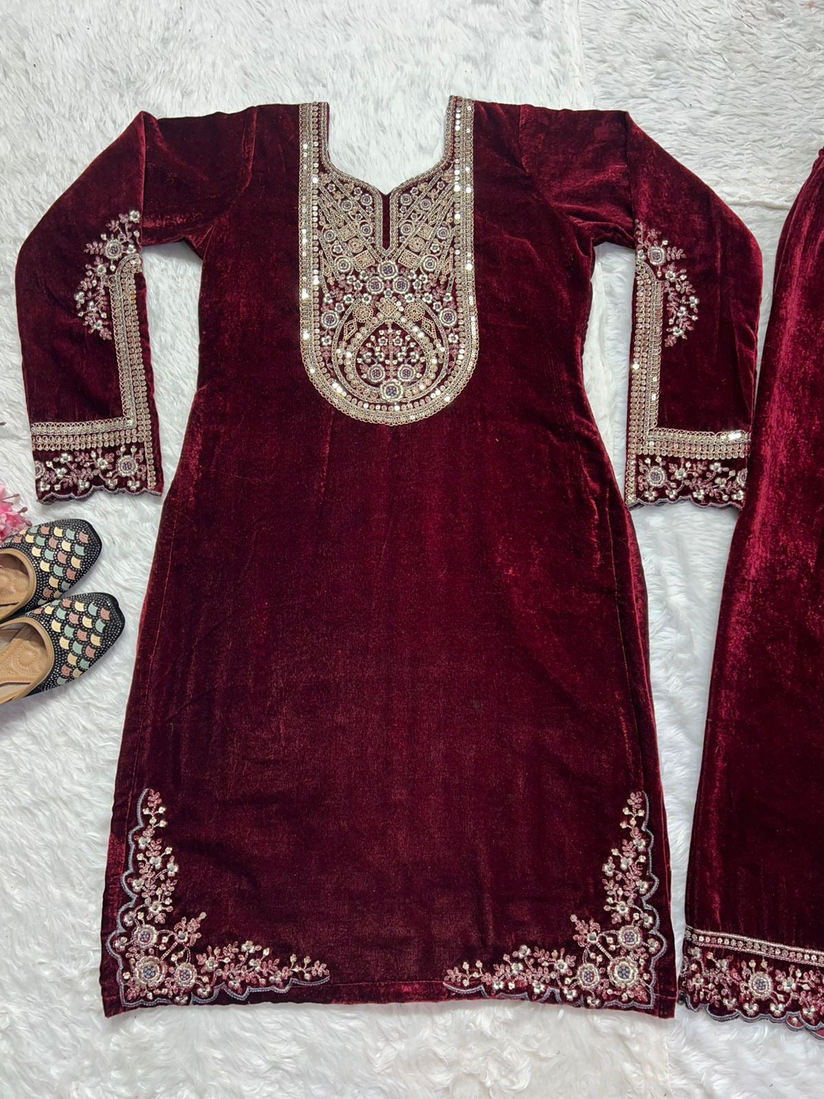 Designer Party Wear Suit Set With Embroidery Coding Sequence Work