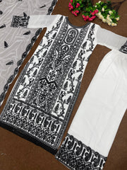 Designer Party Wear Top Bottom And Dupatta With Stitched Work