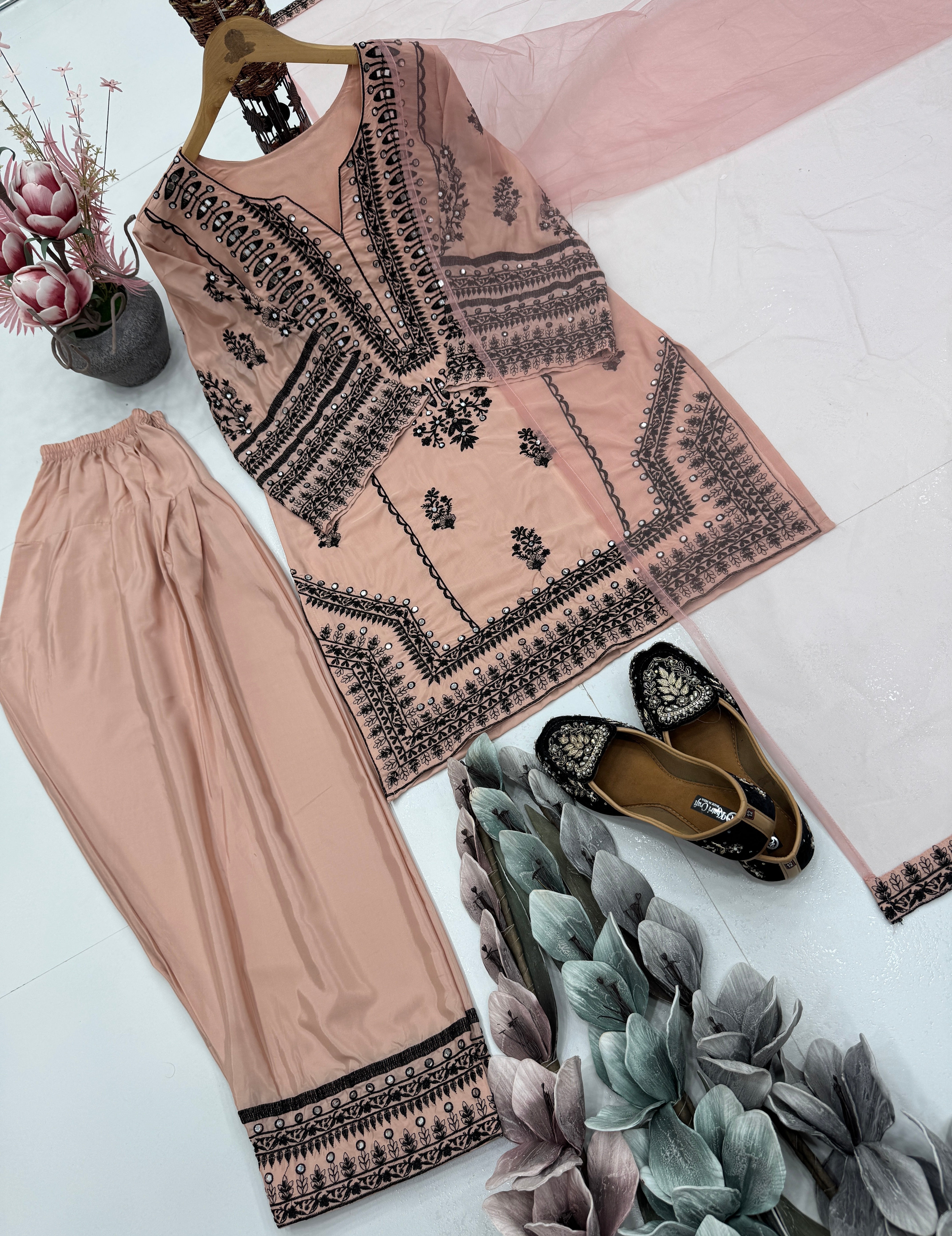 Party Wear Beautiful Top Bottom And Dupatta