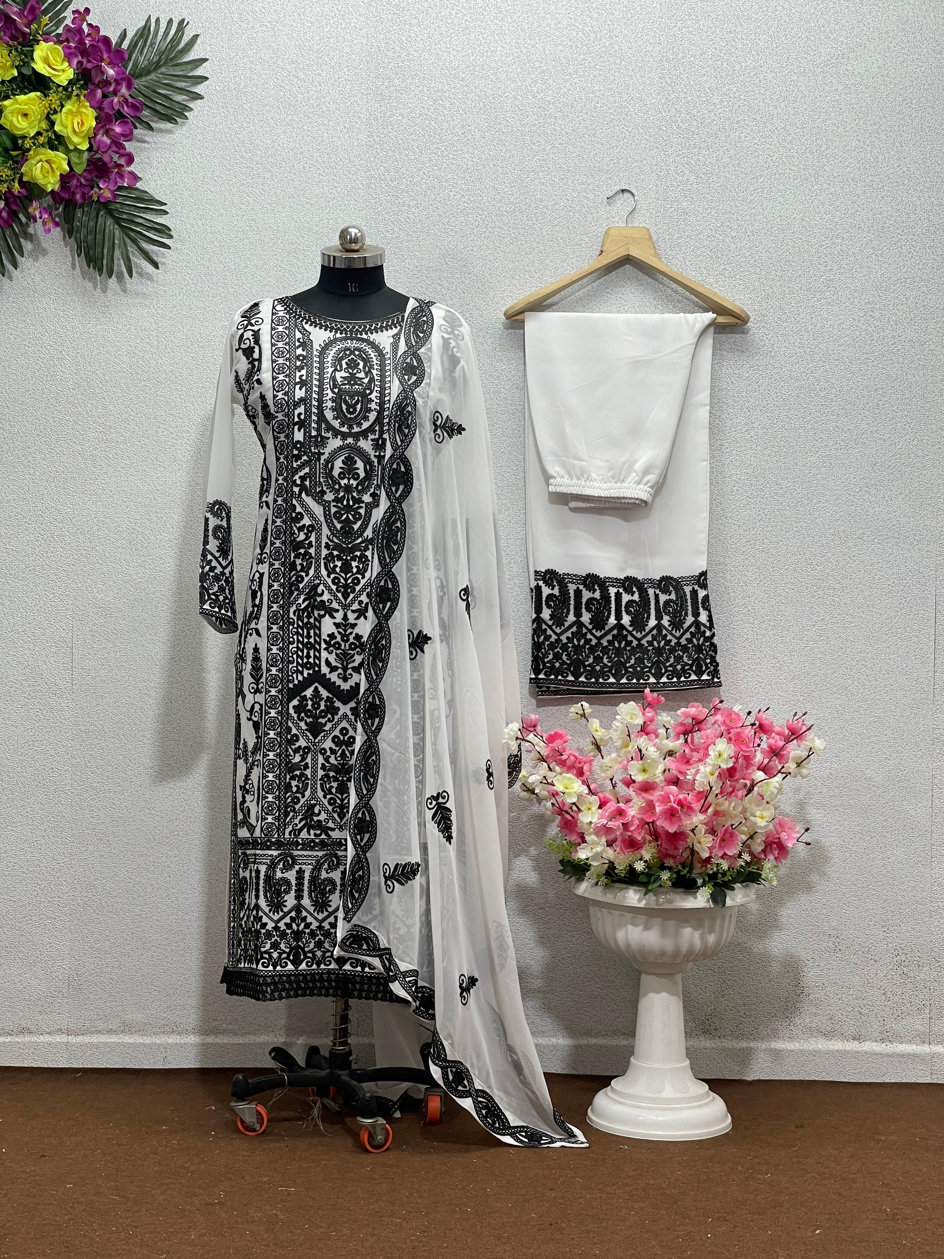 Designer Party Wear Top Bottom And Dupatta With Stitched Work