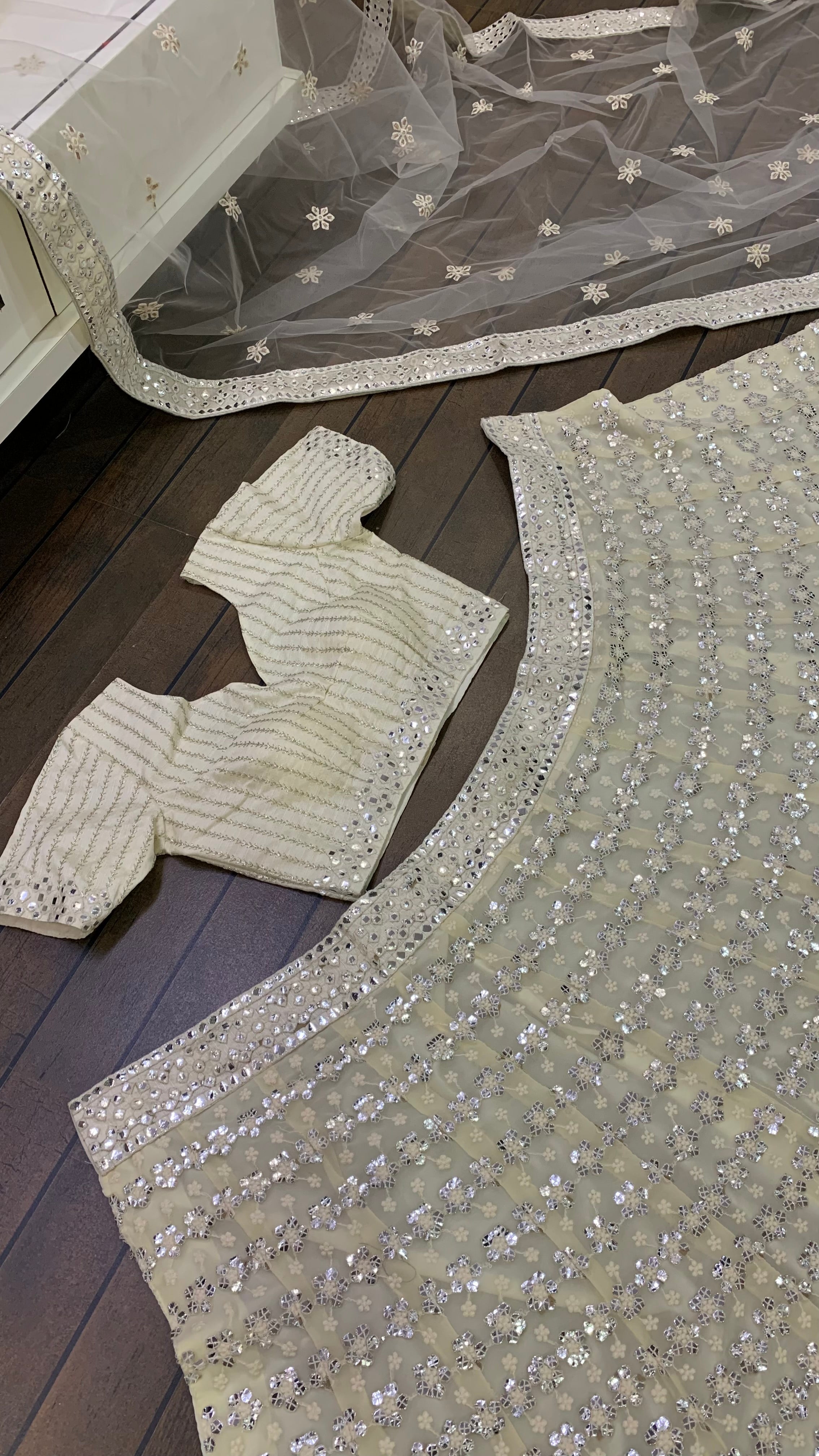 Party Wear Lehenga With Thread & Paper Mirror Work