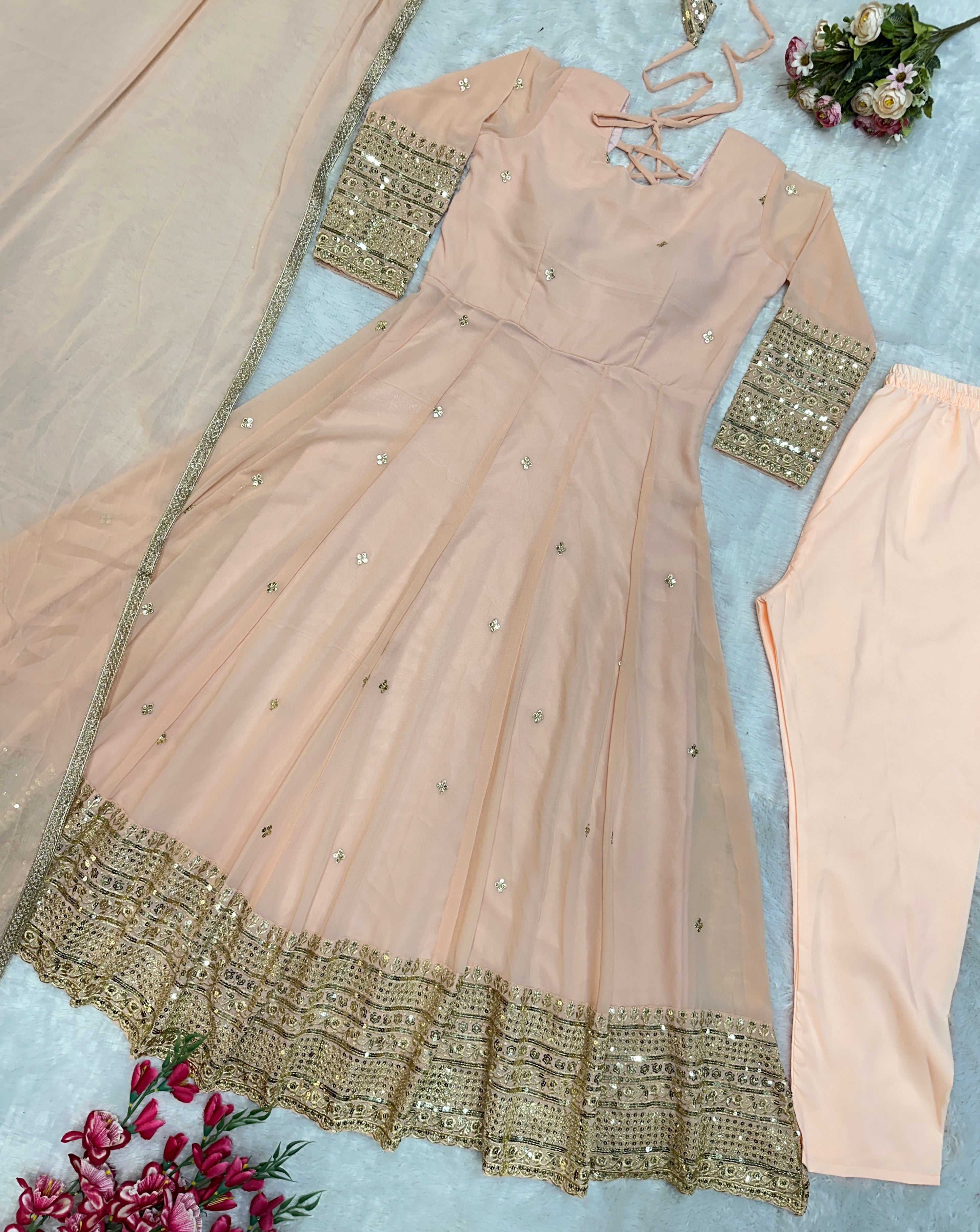 Designer Party Wear Look Gown With Pent And Embroidery Work