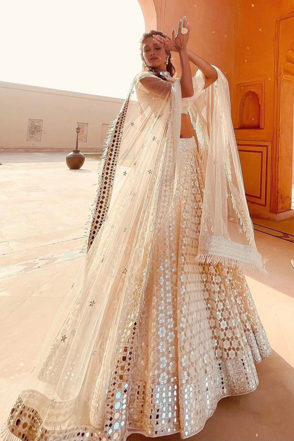 Party Wear Lehenga With Thread & Paper Mirror Work