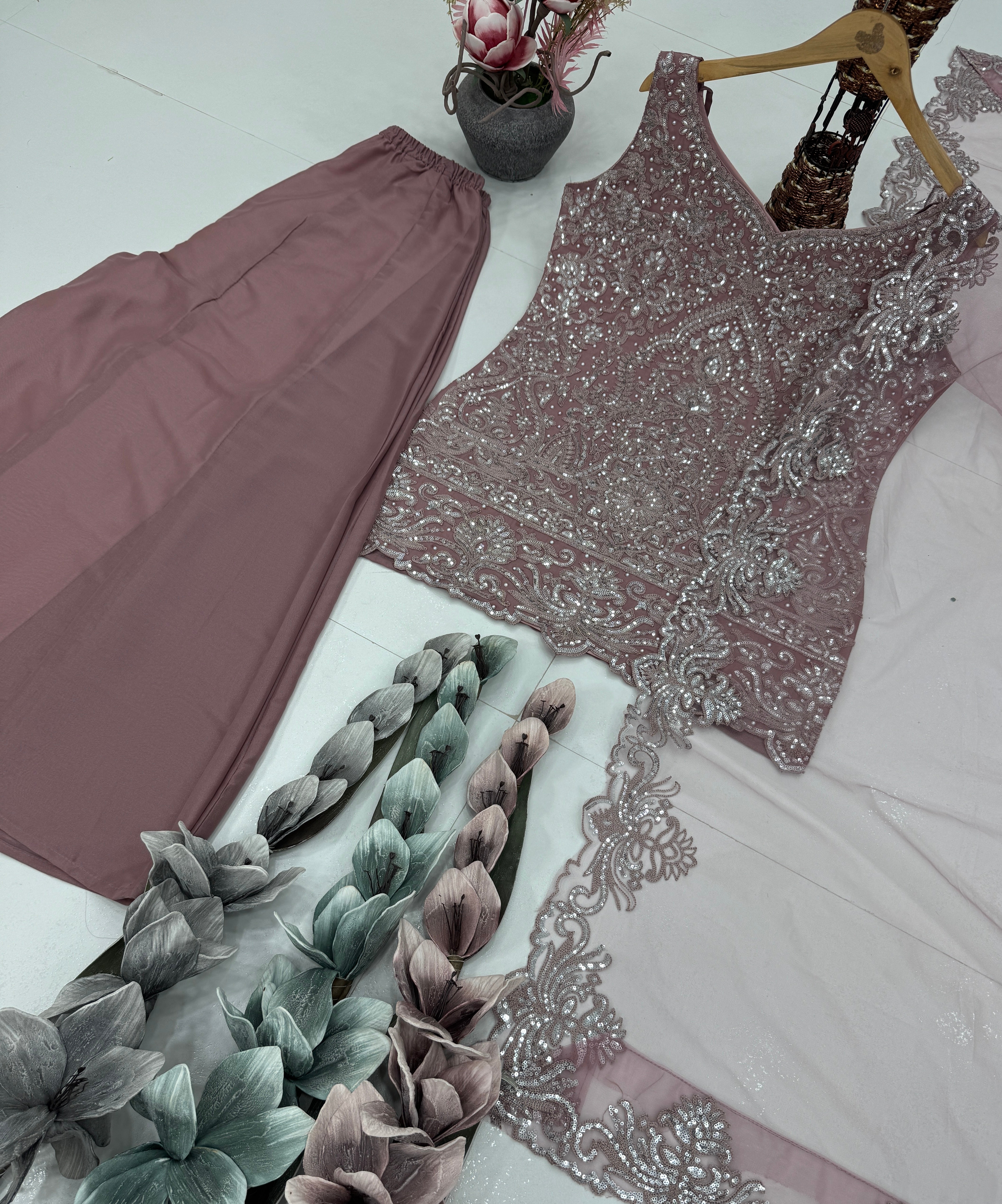 Designer Party Wear Top-Bottom And Beautiful Dupatta