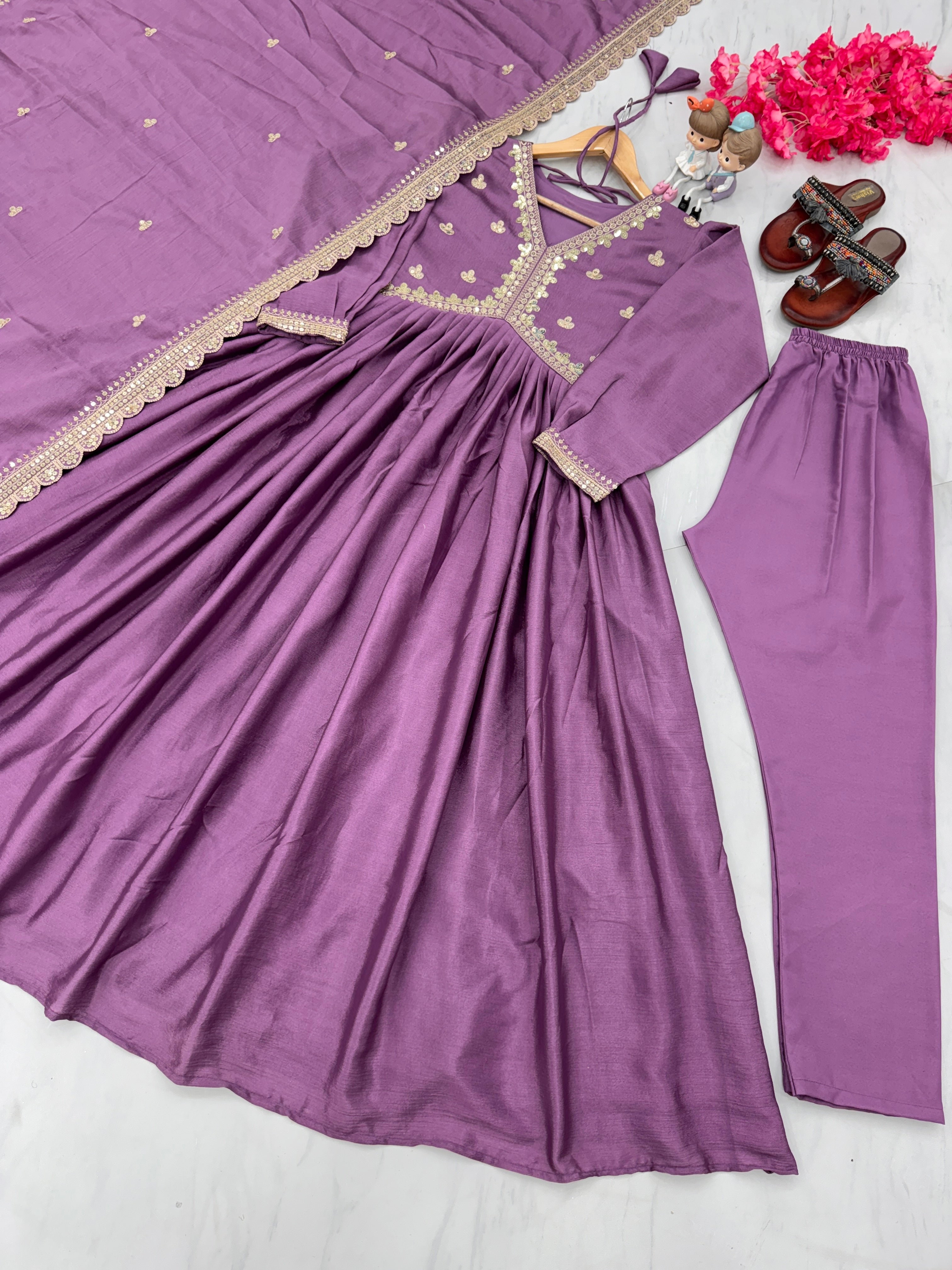 Party Wear Beautiful Alia Cut Gown, Dupatta & Bottom Set