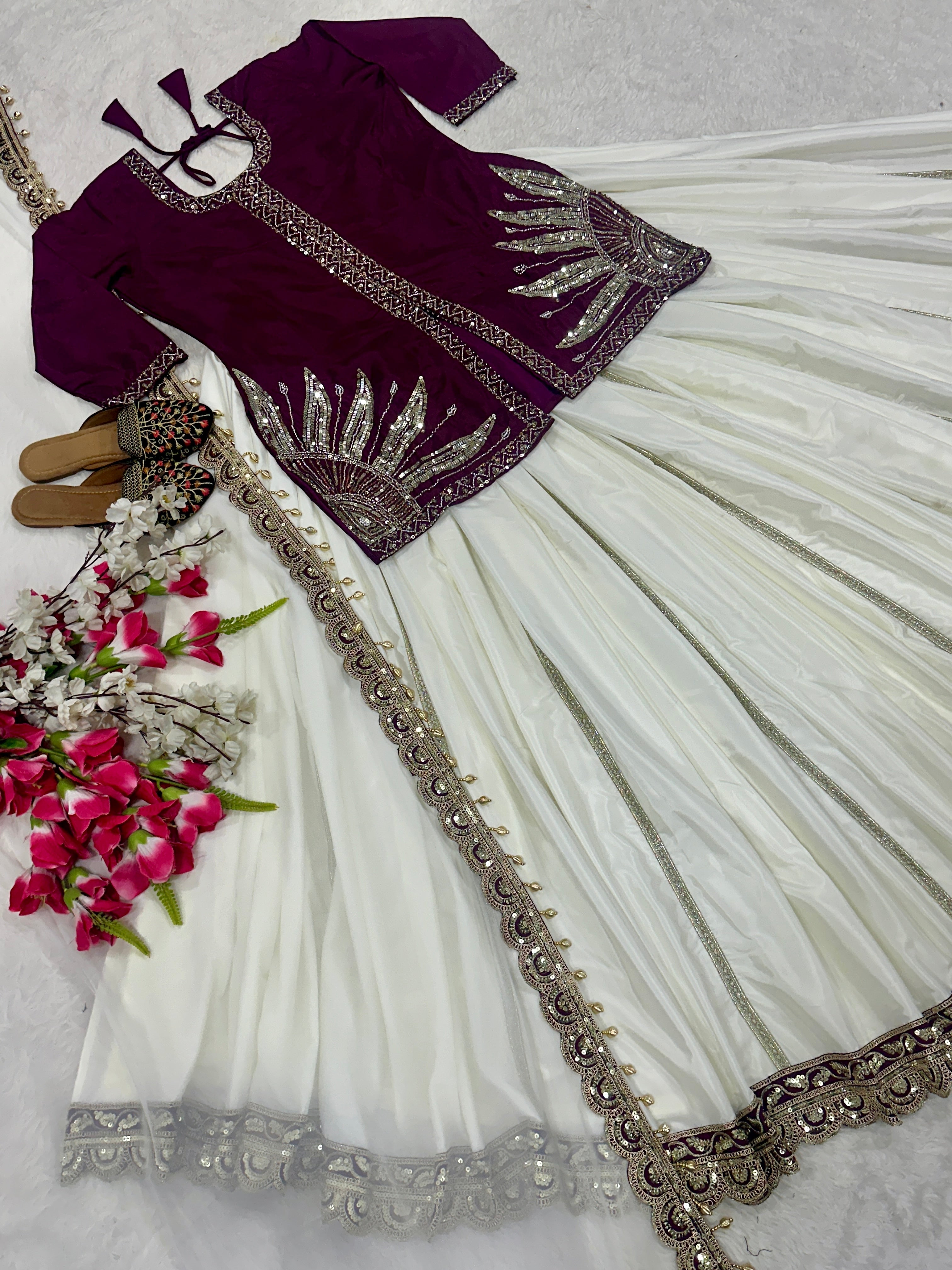 Designer Party Wear Top Lehenga With Embroidery Work